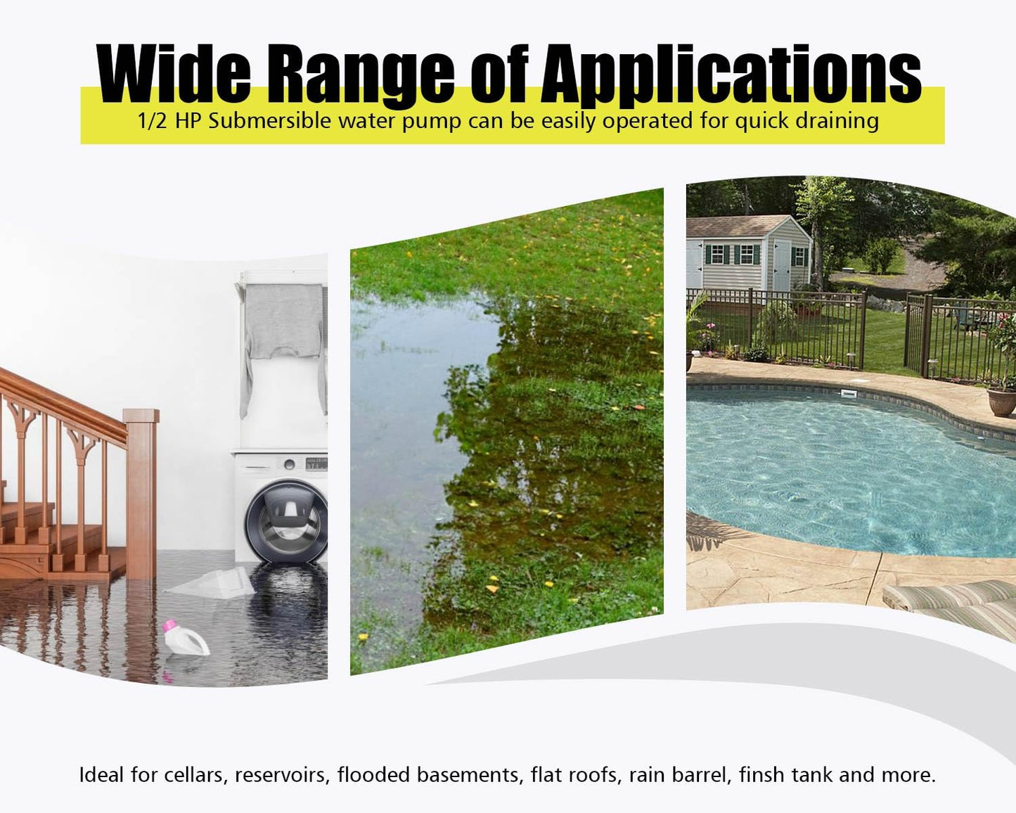 6699 1/2 HP Sump Pump 2500GPH Stainless Steel Pump Submersible Utility Pump with Adjustable Float Switch for Draining Water from Pool Hot Tub Flooded House Rain Barrel Pit Crawl Space