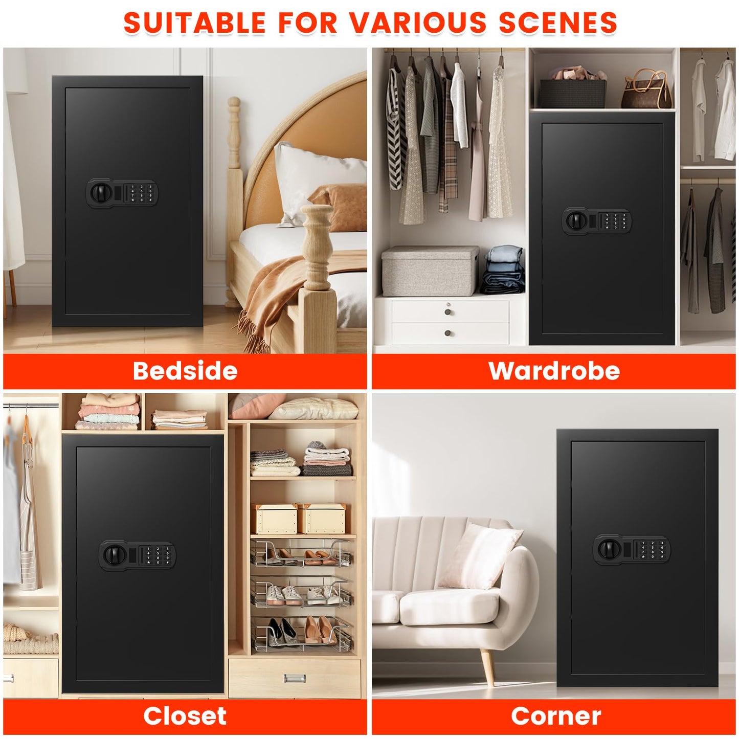 4.5 Cubic Large Fireproof Safe Box with Fireproof Document Bag, Personal Security Home Safe with 3 Removable Shelf, Anti-Theft Lock Box for Documents Money Jewelry Valuables