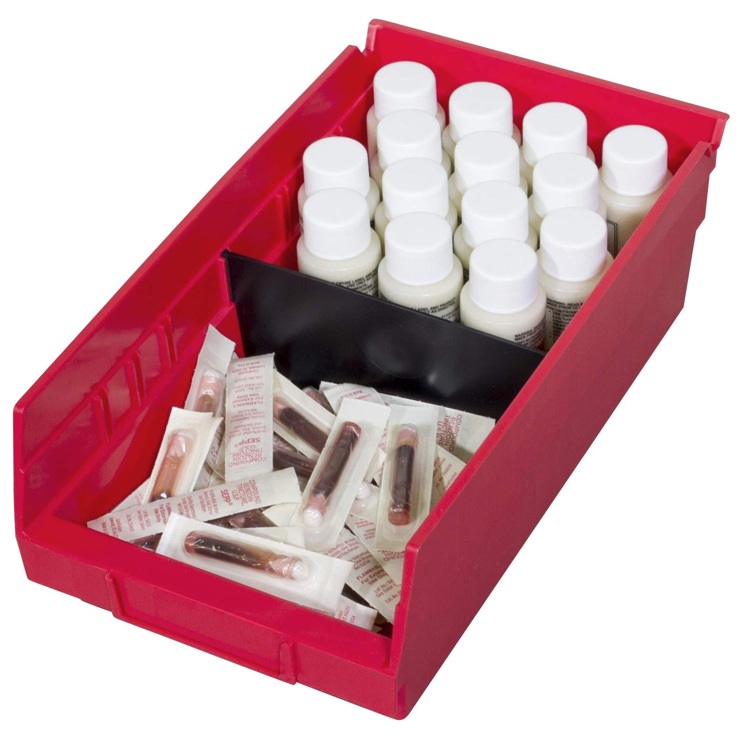 Akro-Mils 30130 Plastic Nesting Shelf Bin Box, (12-Inch x 6-1/2-Inch x 4-Inch), Red, (12-Pack) & 30120 Plastic Nesting Shelf Bin Box, (12-Inch x 4-Inch x 4-Inch), Blue, (24-Pack)