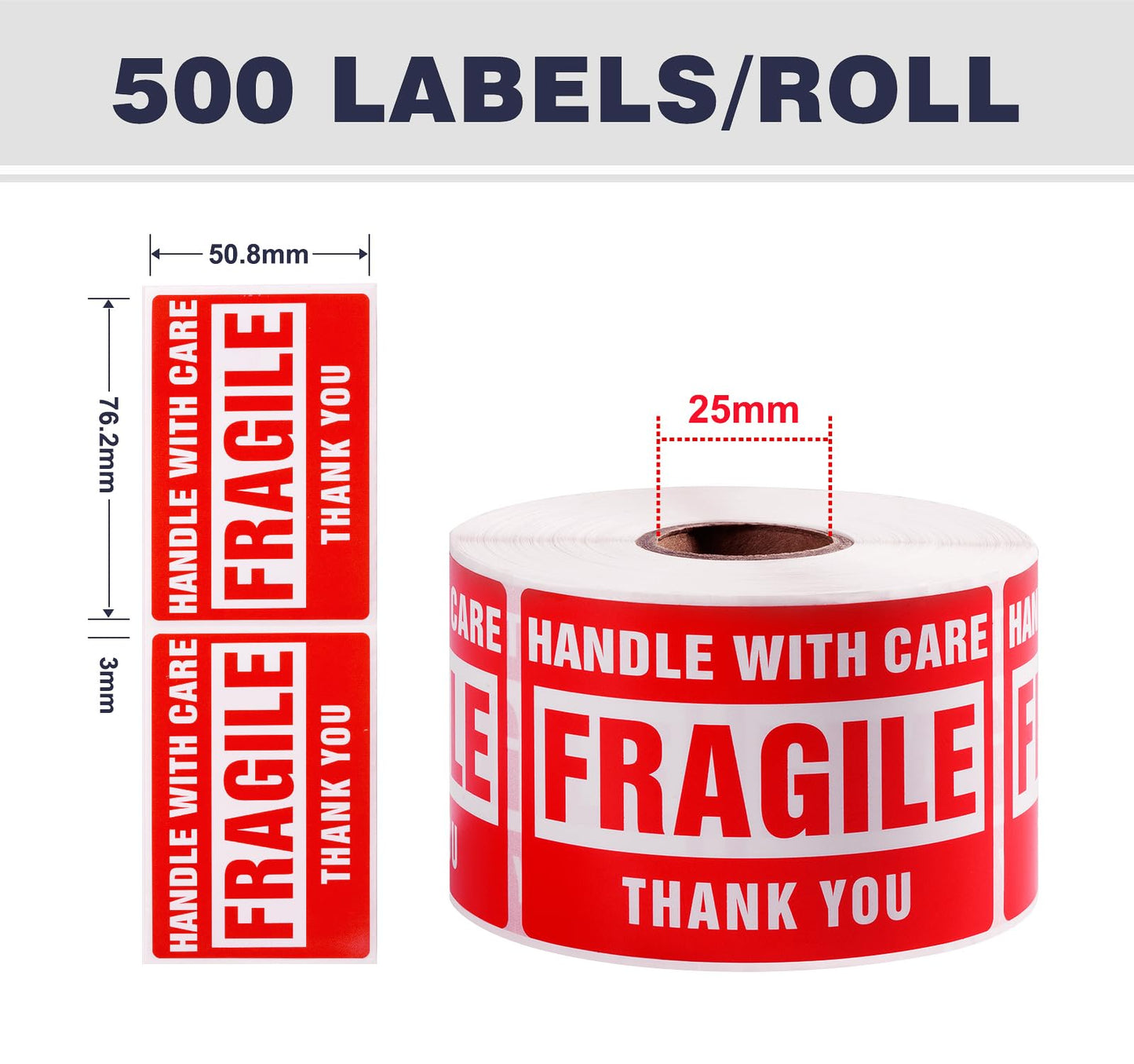 10 Rolls Fragile Stickers for Shipping 3 x 2 Inch 5000 Labels for Moving Boxes Handle with Care Sticker for Packing Small Business, Permanent Adhesive Fragile Labels (10 Roll, 500 Labels/Roll)