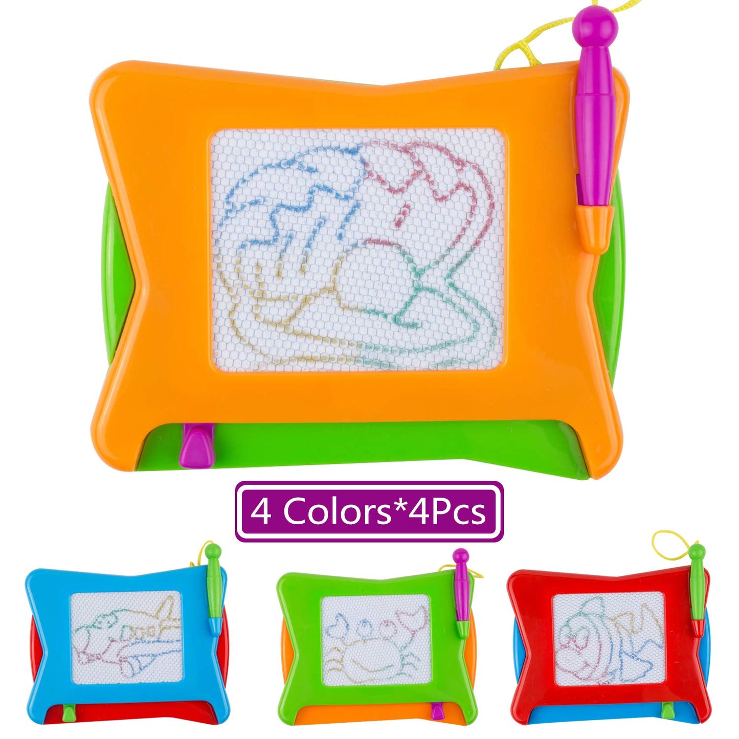 16pc Mini Magnetic Drawing Board, 4-Colors Travel Size Erasable Doodle Magna Board Toy, Small Writing Painting Sketching Pad, Educational Learning and Classroom Prizes for Toddler Boy Girl Kids Child