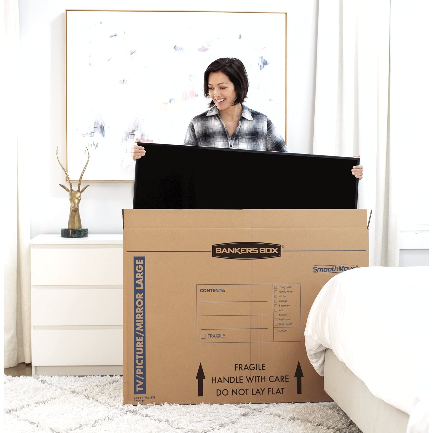 Bankers Box Large, Up to 55" TV/Picture/Mirror, Moving Box 4 Pack, 48" x 4" x 33", Cardboard