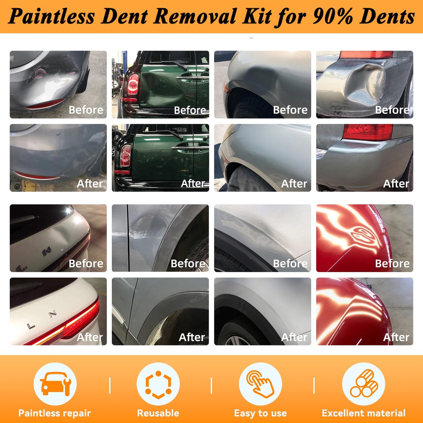 DentWiz Paintless Dent Repair Kit with Enhanced Glue Tabs,Car Dent Removal Tool Set for Hail Damage, Door Dings, Body Dents – Includes PDR Hammer,100W Hot Glue Gun, Suction Cup & Repair Accessories