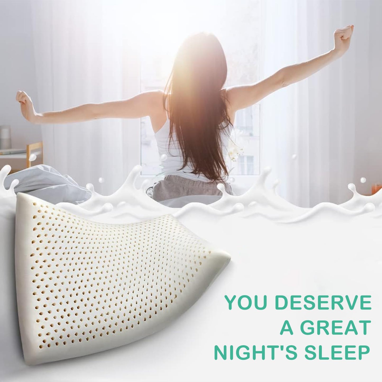 JOTOM Latex Pillow, 100% Talalay Natural Latex Foam Pillow, Soft Sleeping Bed Pillows with Cotton Cover, Queen Size, Perfect for Side/Back Pain, Stomach, Neck, Stress Relief