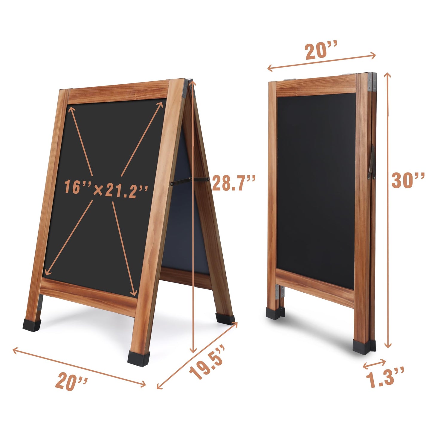 SELEAD Solid Wood A-Frame Chalkboard - 30" x 20" Magnetic Sandwich Board Signs Outdoor Standing Chalk Board Easel Sidewalk Pizarra for Menu, Business, Wedding - Rustic Brown