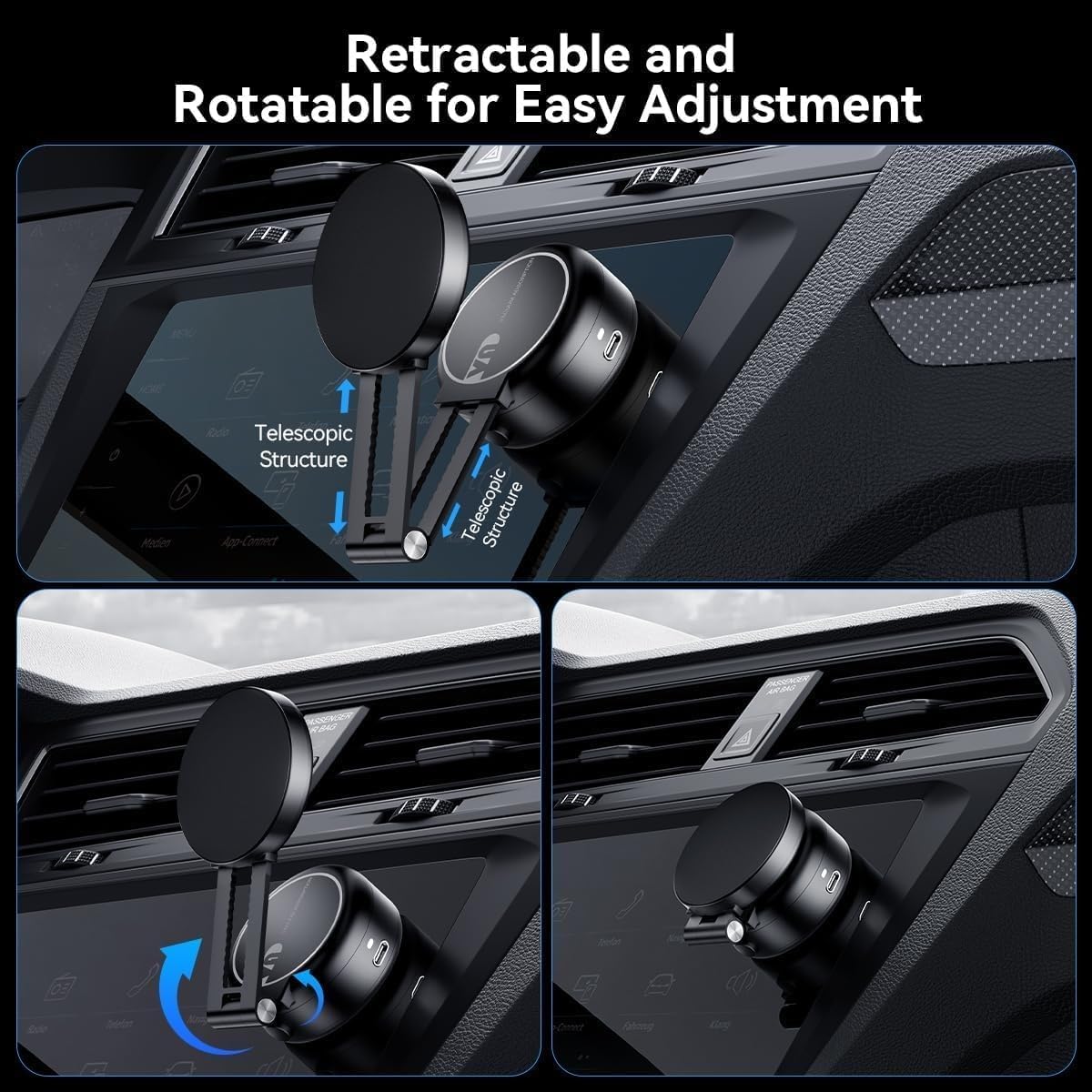 Electric Vacuum Magnetic Car Phone Mount,Vacuum Suction Car Phone Holder Hands-Free,Adjustable Foldable Magnetic Suction Cup Phone Mount,Strong Magnetic Car Mount for Smooth Surface(New-Siver)