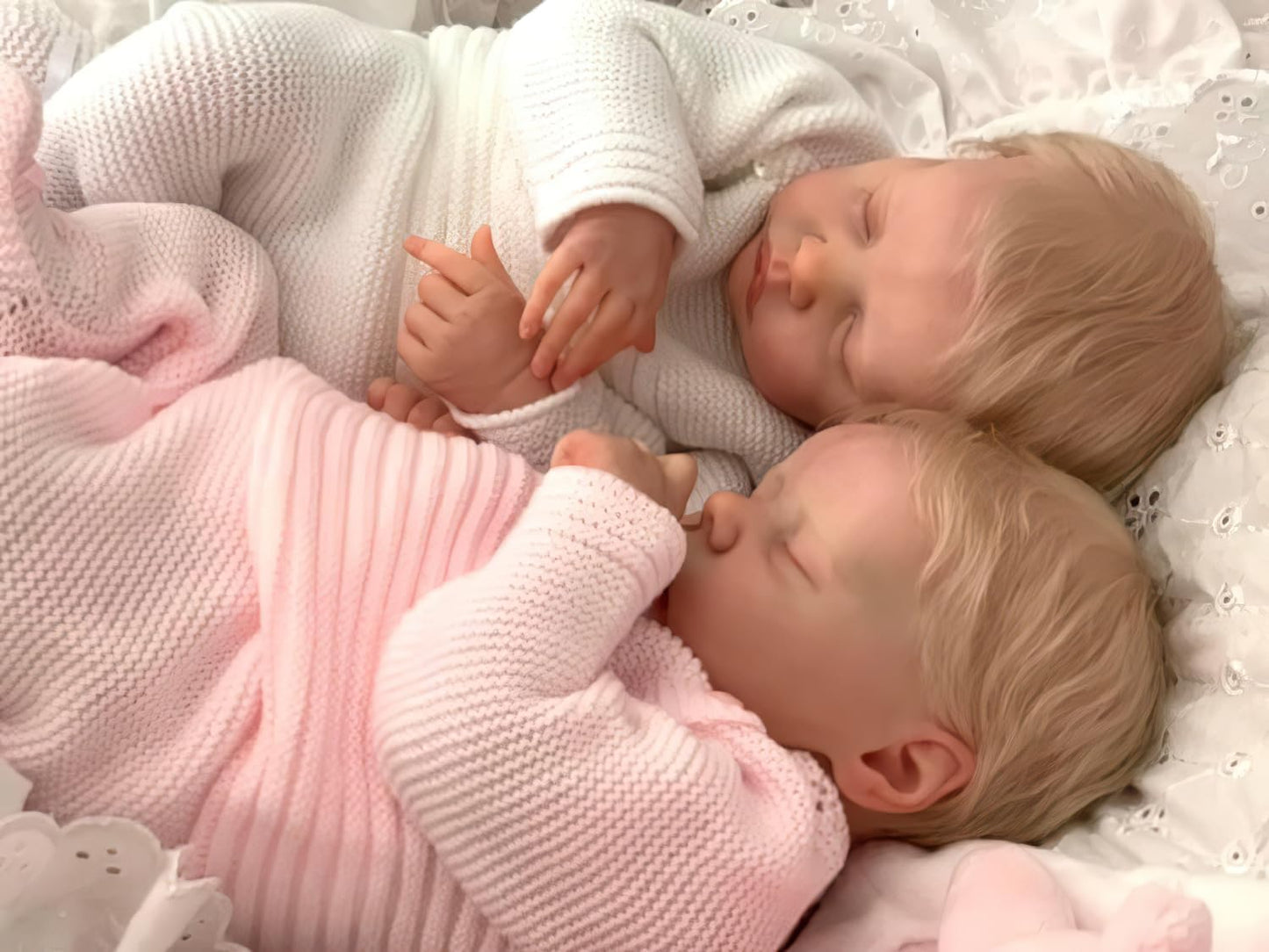 Ardol 18 Inch Realistic Reborn Baby Doll Twins - Lifelike Newborn Full Body Vinyl Boy & Girl Set with Golden Hair Sleeping Cuddly Doll Collectible Gift Set