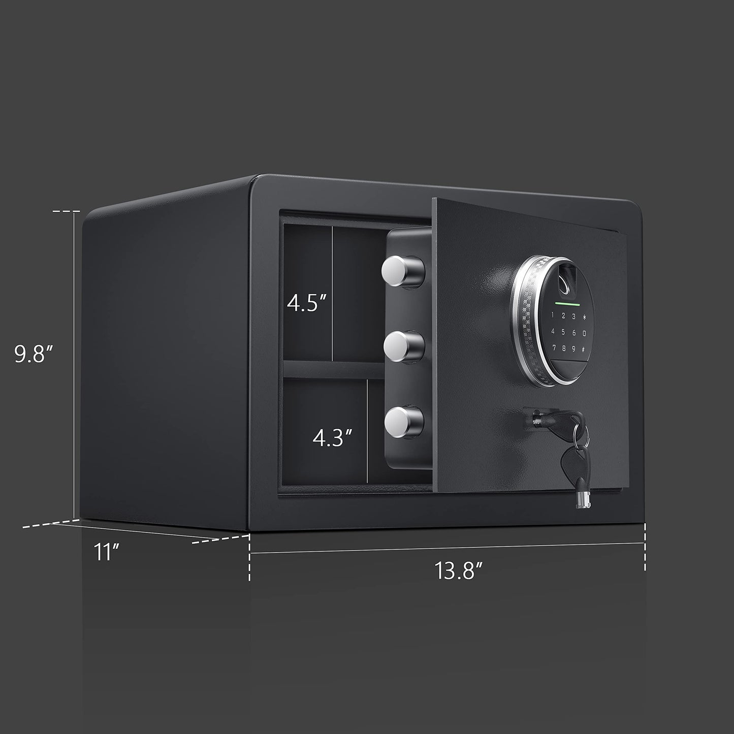Biometric Digital Security Home Safe, Fingerprint Personal Storage for Cash, Jewelry and Valuables - 1.0 Cubic Feet Small Box for Gun Use (No Fireproof Bag)