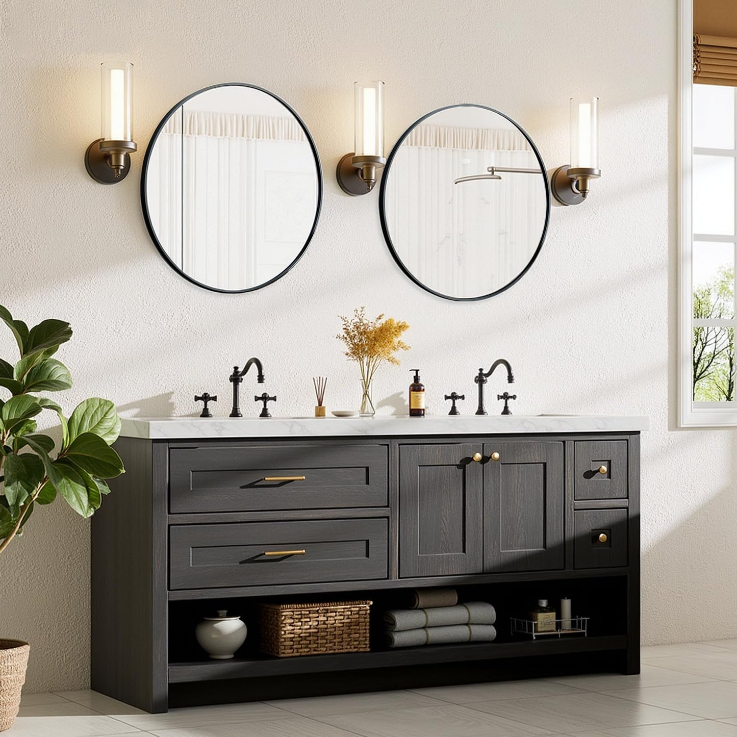 Atilioo Bathroom Mirror for Wall, 30 Inch Round Mirror, Matte Black Metal Framed Circle Vanity Mirror for Bathroom Bedroom Living Room Entryway, Anti-Rust, Tempered Glass, Hanging or Leaning