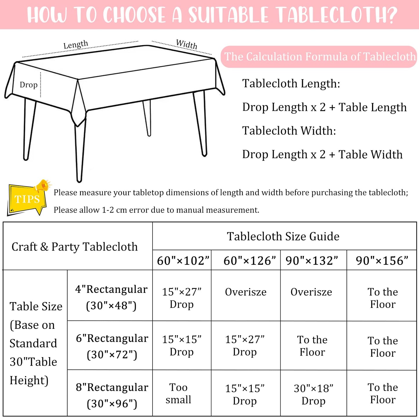 8 Pack Premium Pink Tablecloth 60 x 102 Inch, Rectangle Table Clothes for 6 Foot Rectangle Tables Washable Polyester Fabric Table Covers for Wedding Party Reception Banquet Buffet