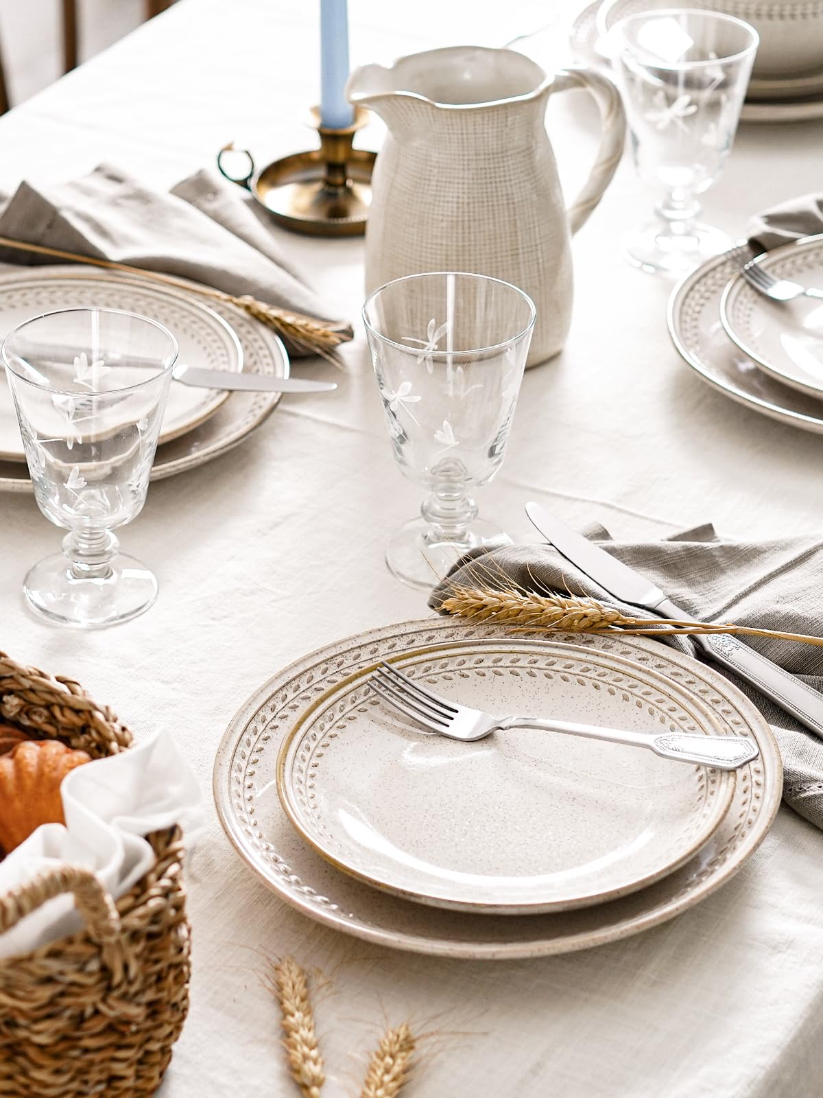 LE TAUCI Plates and Bowls Sets for 4, 12 Piece Ceramic Dinnerware Sets, Kitchen Stoneware Dish Set, Chip Resistant, Microwave & Dishwasher Safe, Reactive Glaze Beige (8"&10" Plate, 27oz Bowl)