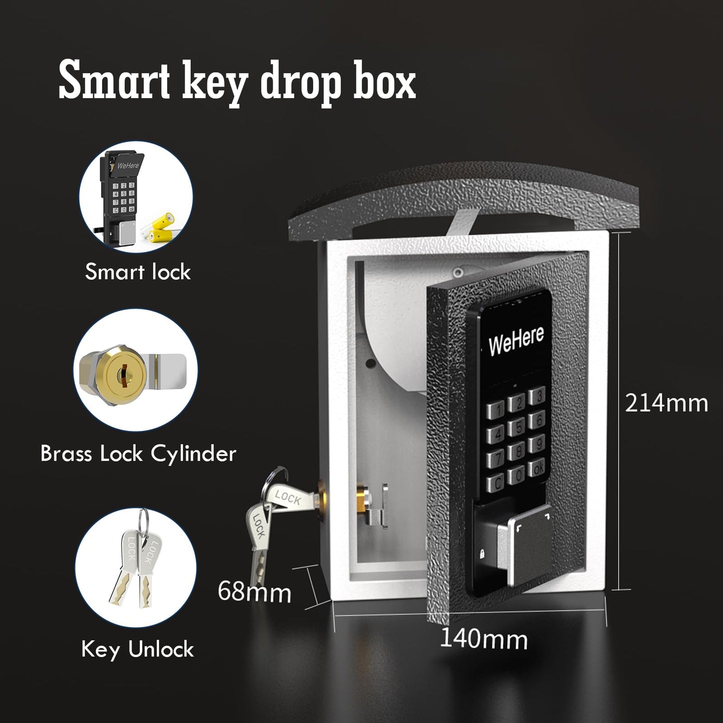 DiDiHere Key Lock Box with Drop Slot, Porch Hide a Key Box Wall Mount, Smart Key LockBox for House Outside, Realtors, Apartment, Store, Multiple Unlocking Ways