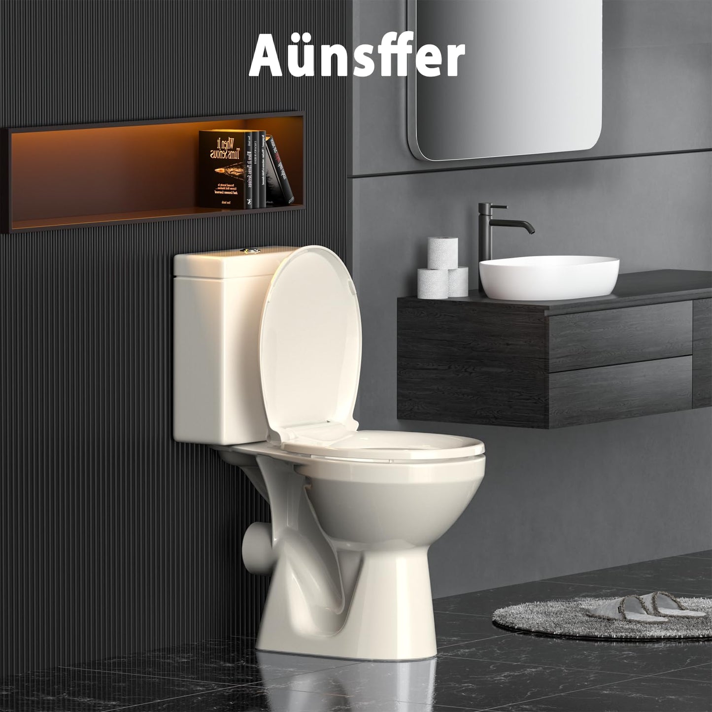 Aünsffer Round Toilet Seat Almond, Toilet Seat 16.5 inch Soft Close, Premium PP Material Easy Clean, B2B Available, Elegant Design, Almond