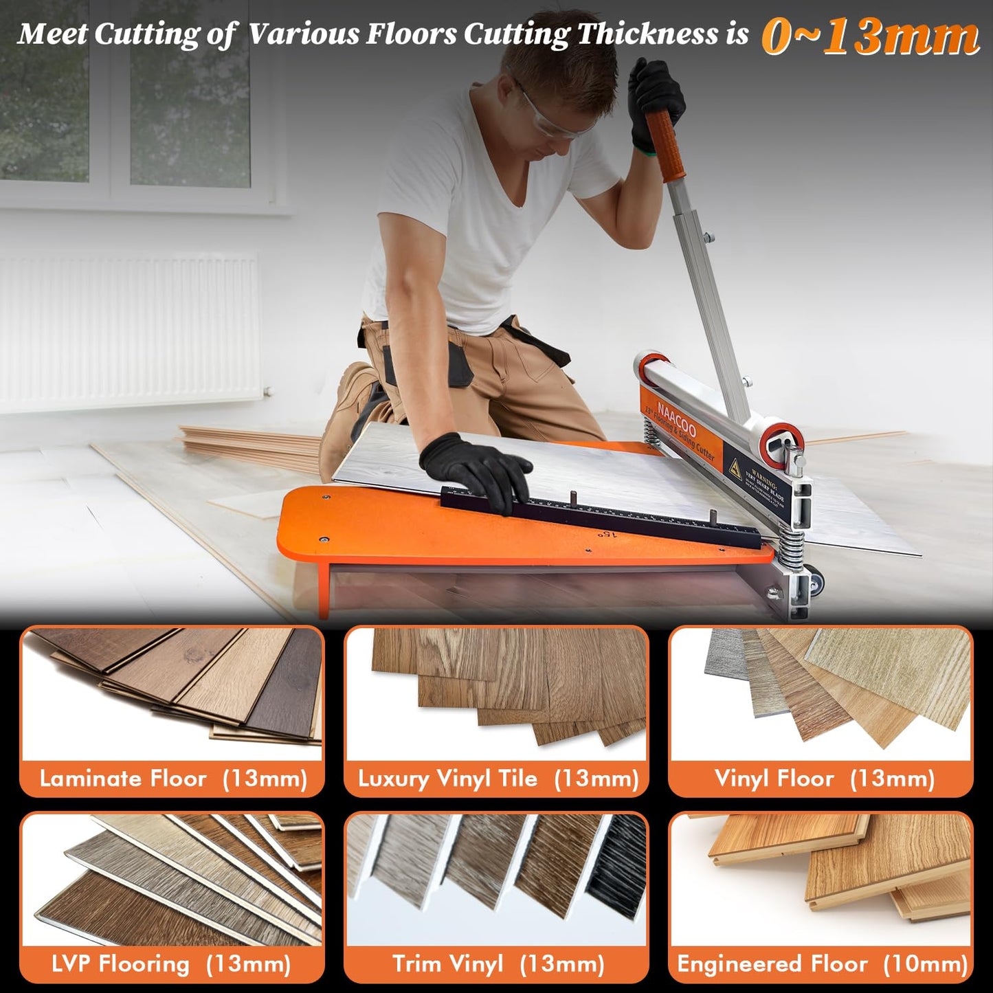 Laminate/Vinyl Floor Cutter, 13” Vinyl Plank Cutter with Wheel – Just 1 Step Meet Angle&Length Cutting, Flooring Tools - Cuts Laminate Floor, Engineer Wood, LVP/T, VCT, SPC, WPC
