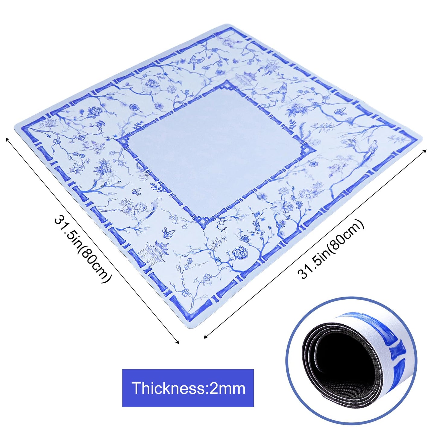 TIASUSAN Large Blue Mahjong Mat (31.5” x 31.5”) with Black Carrying Bag, Anti-Slip, Noise-Reducing Table Cover for Mahjong, Poker, Board Games, Dominoes, and Card Games