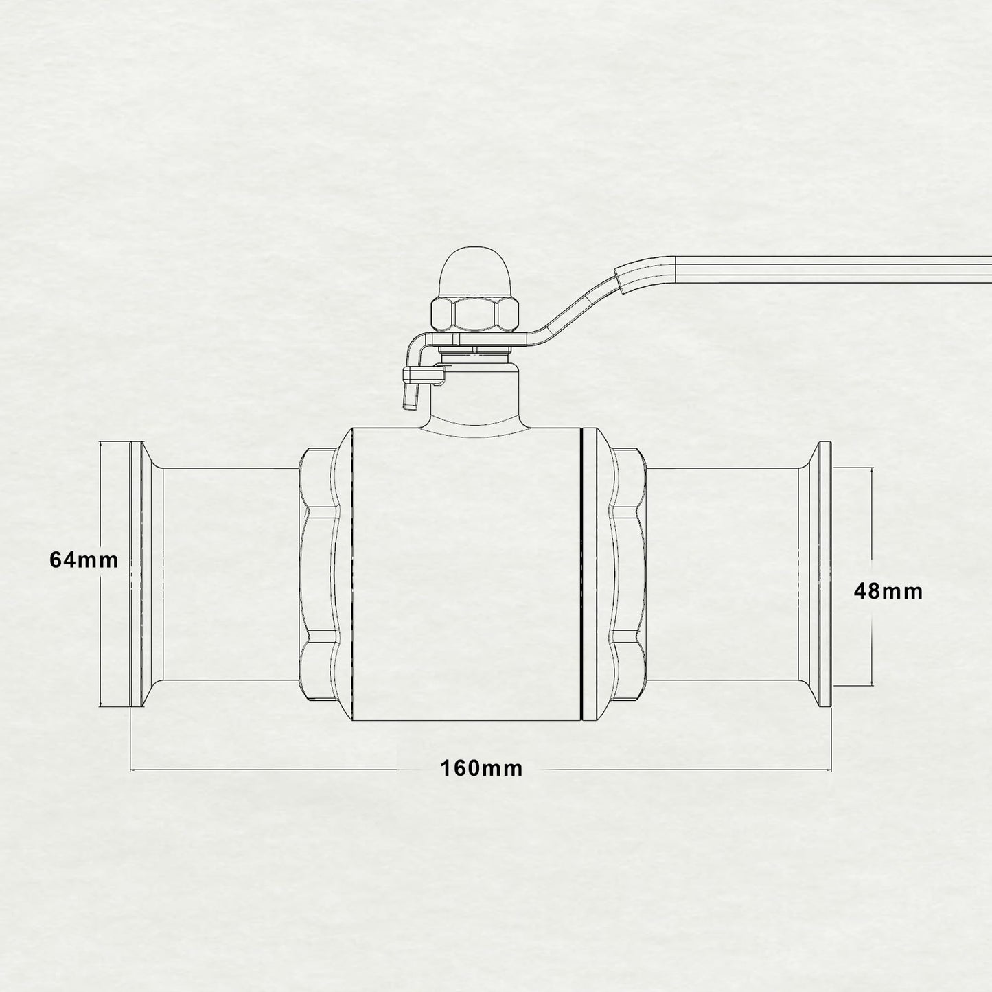 2" Tri-Clamp Ball Valve for home brewing, Stainless Steel 304, 2" Tude OD, PTFE Lined