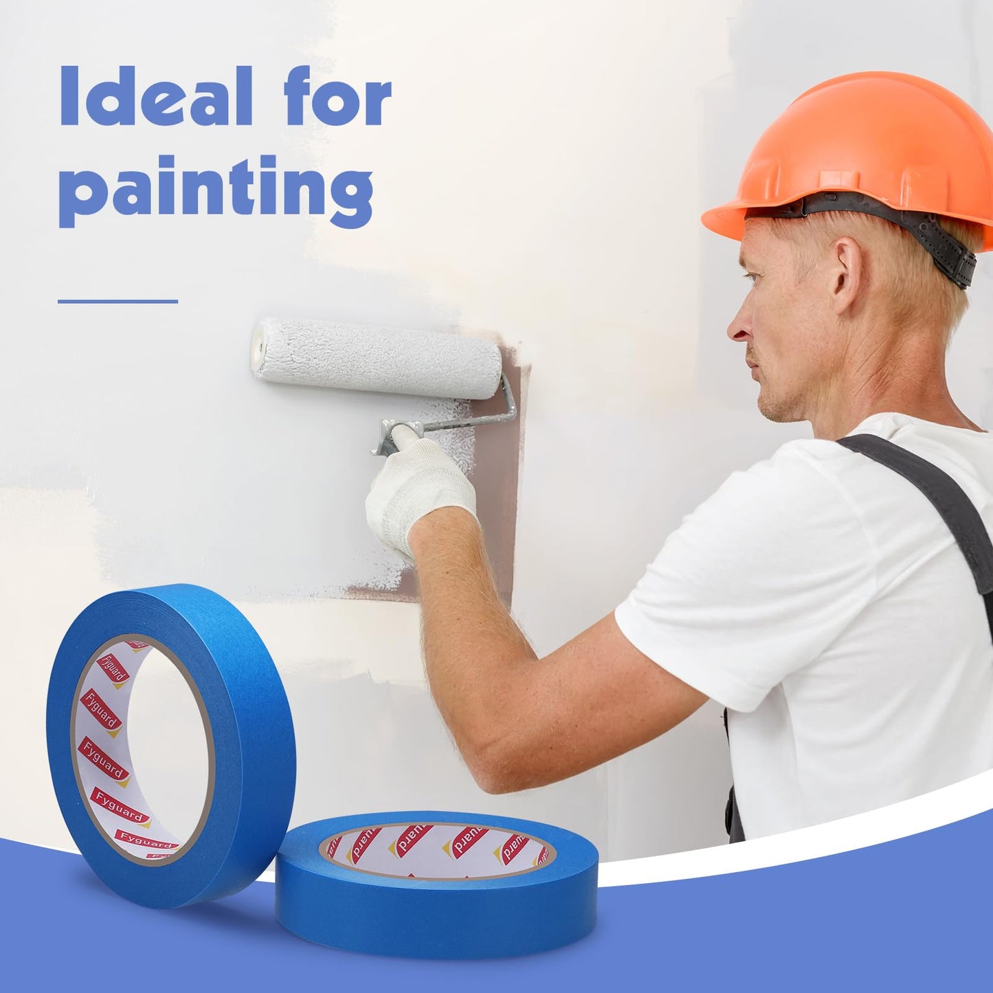 Fyguard 30Rolls Blue Painters Tape 1 Inch Wide 0.94In x 1650 Total Yards Bulk Blue Masking Tape, Heat Resistant Washi Tape for Wall Painting DIY Projects, Sharp Lines