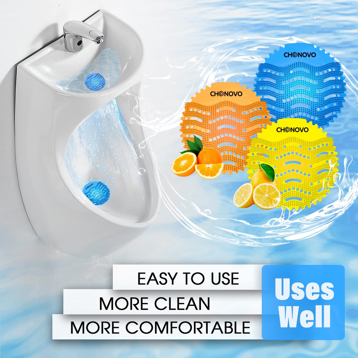 Urinal Screen Deodorizer, 24 Packs Urinal Cakes Bulk Scented Anti-Splash Urinal Mats Deodorizer Fresh Pads for Toilet Bathroom Restaurants Offices Schools Hotels (Ocean Breeze/Lemon/Orange)