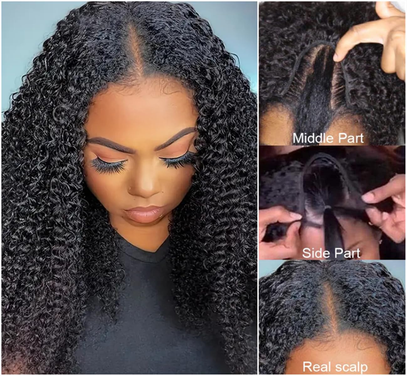 LOVFIR U Part Human Hair Wig Curly 180% Density Glueless Brazilian Remy Human Hair U Part Wig Kinky Curly U Part Wig Human Hair Full Head U Shape Clip in Wigs Curly Half Wig Human Hair 16 Inch