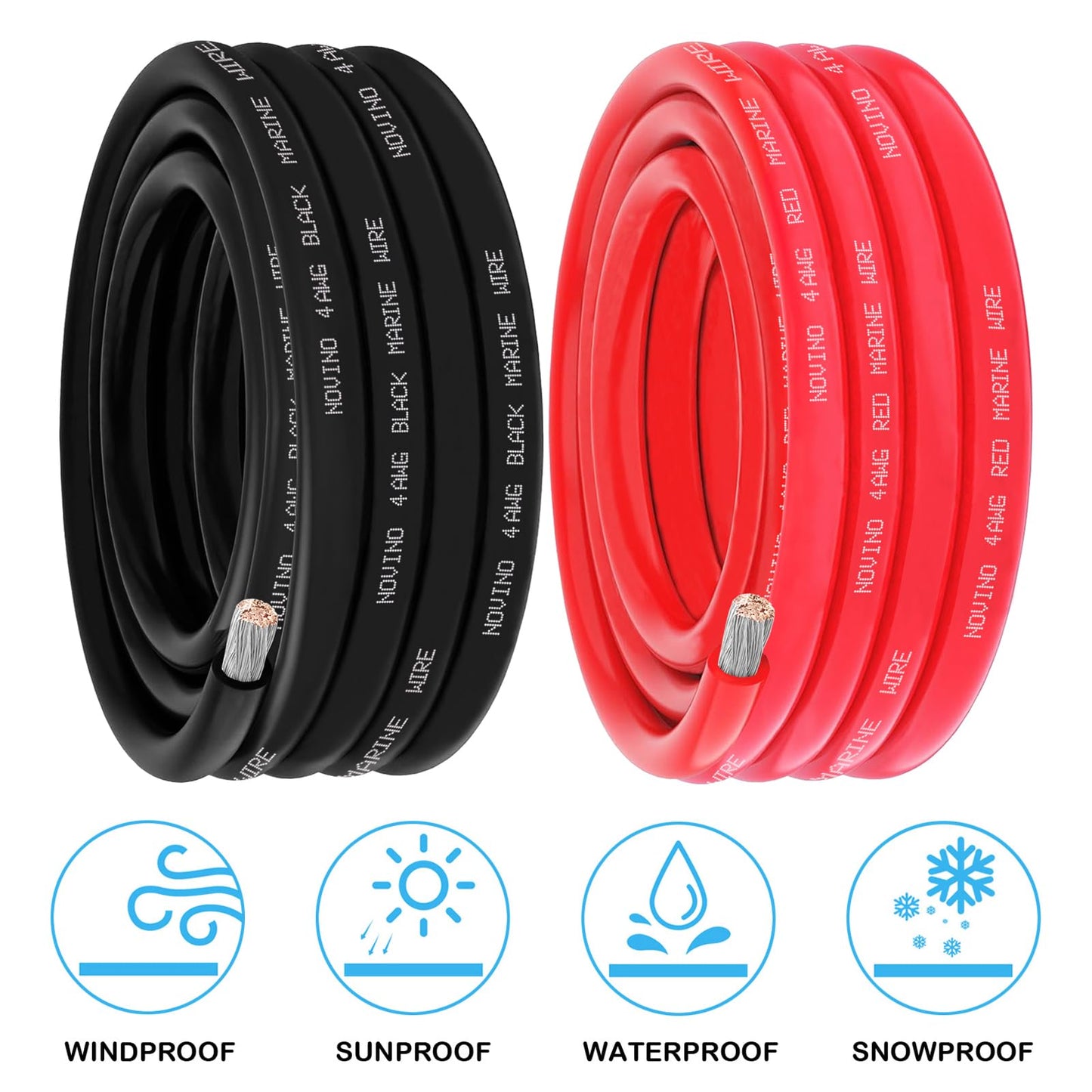 4 Gauge Marine Wire Include 4AWG 10FT Black & 10FT Red,4 Gauge Marine Grade Wire Oxygen-Free Tinned Copper Electrical Cable for Speaker Automotive Boat Battery Lighting Camper Trailer Outdoor