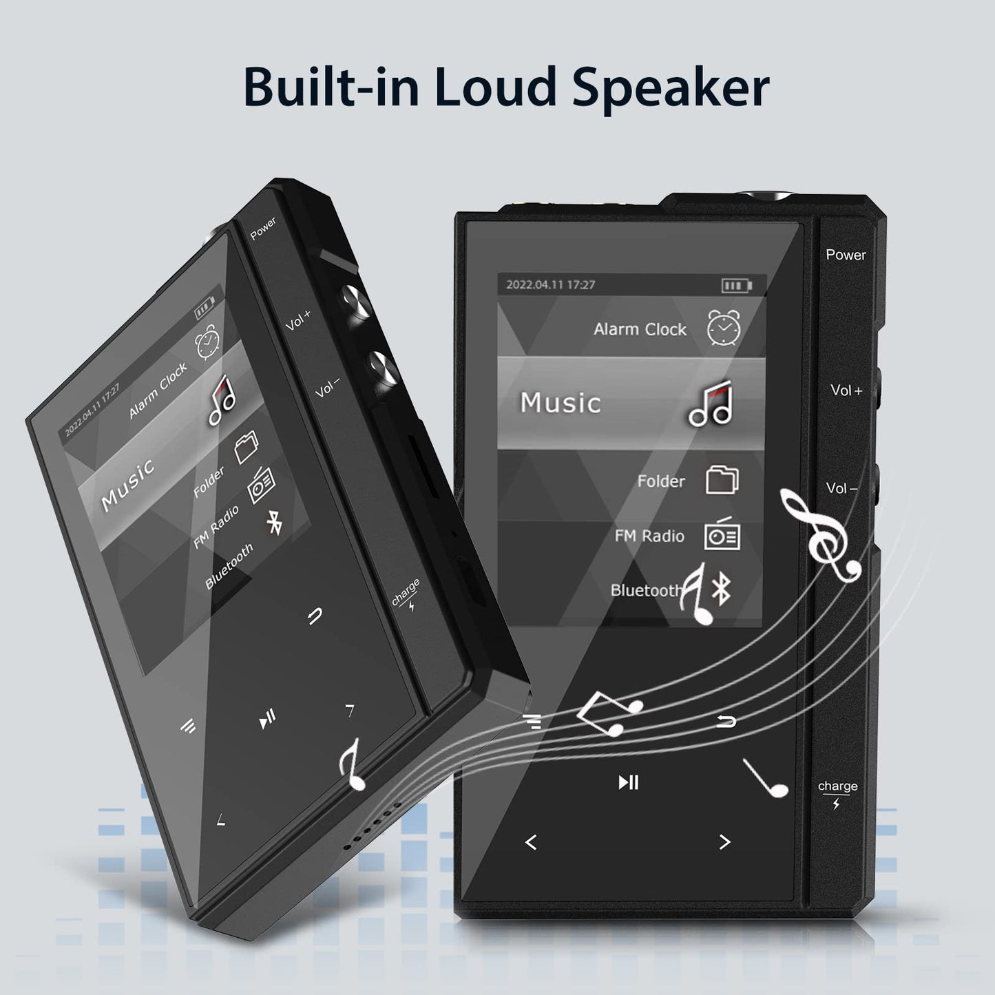 96GB MP3 Player with Bluetooth 5.0, Phinistec Z6 Digital Audio Player with Loud Speaker, 2.4'' IPS Super Battery Life Music Player with FM Radio, E-Book, Music Alarm Support up to 256GB