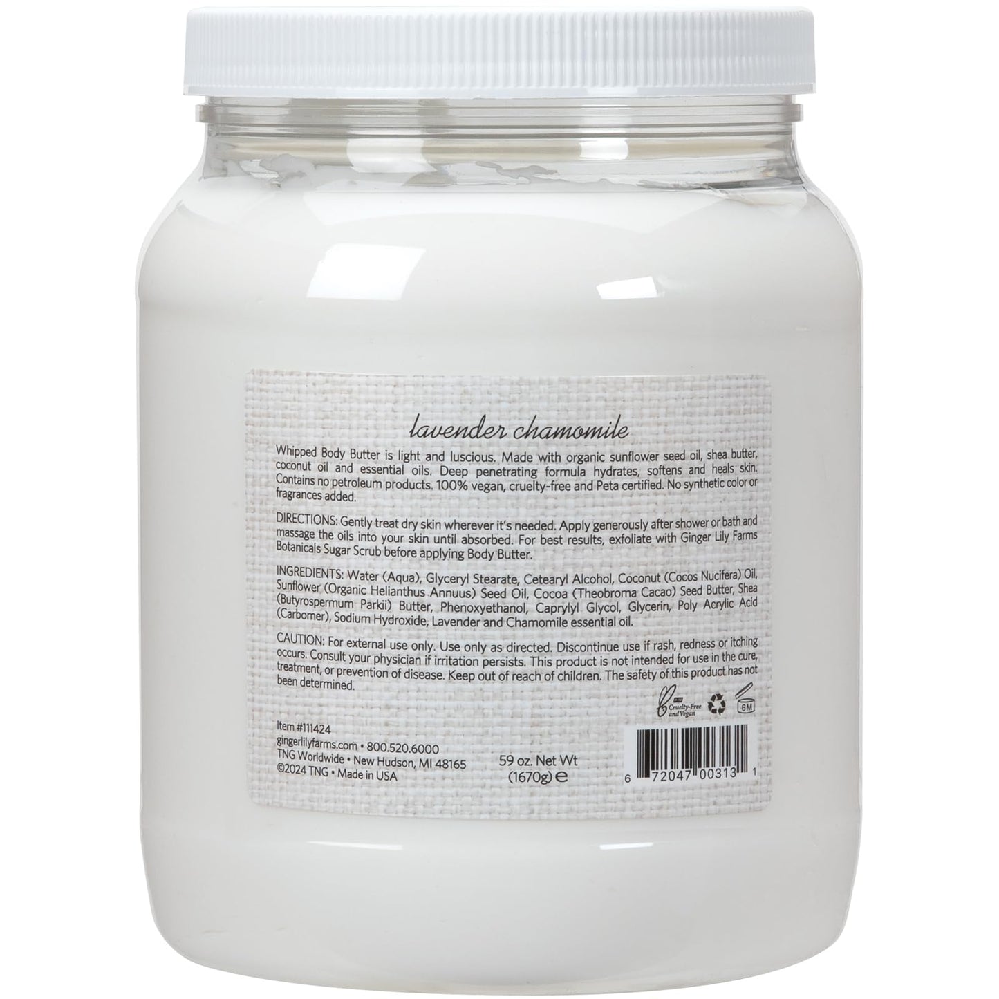 Ginger Lily Farms Botanicals Whipped Body Butter for Dry Skin, Ultra-Hydrating, 100% Vegan & Cruelty-Free, Lavender Chamomile, 59 Ounces