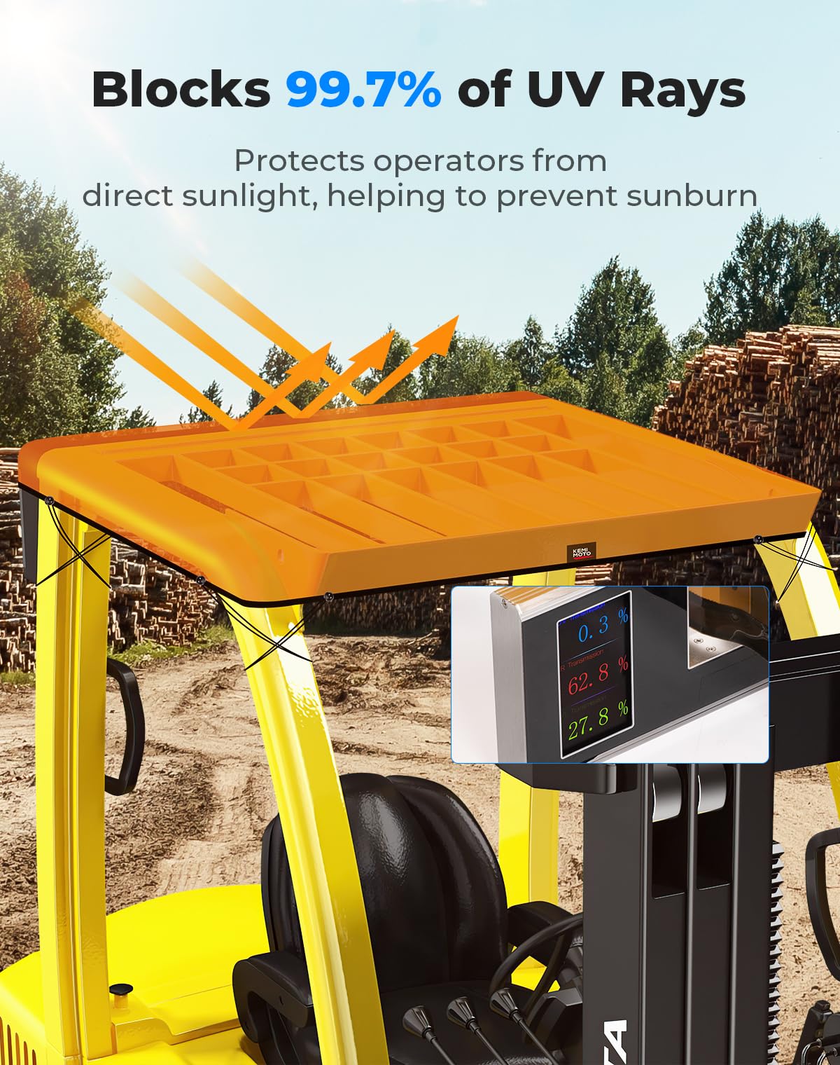 KEMIMOTO Forklift Shade Cover Heavy Duty Waterproof Fork Truck Sunshade Top 51in x 43in Anti-UV Rain Canopy Cover for Forklift Capacity up to 8000 lb