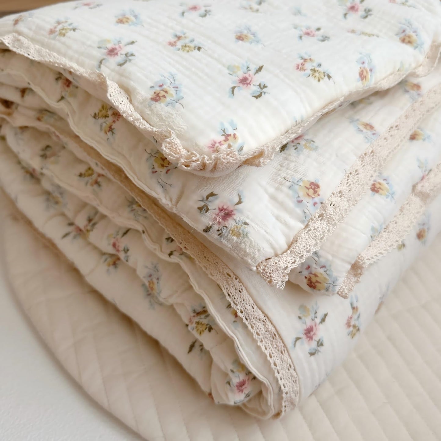 BuLuTu Muslin Nursery Blanket for Toddlers Girls Boys Baby Quilt Soft Cotton Toddler Blanket Crib Quilt for All Seasons, Lightweight Breathable, Washable, Azalea Pattern, 47x59 Inches