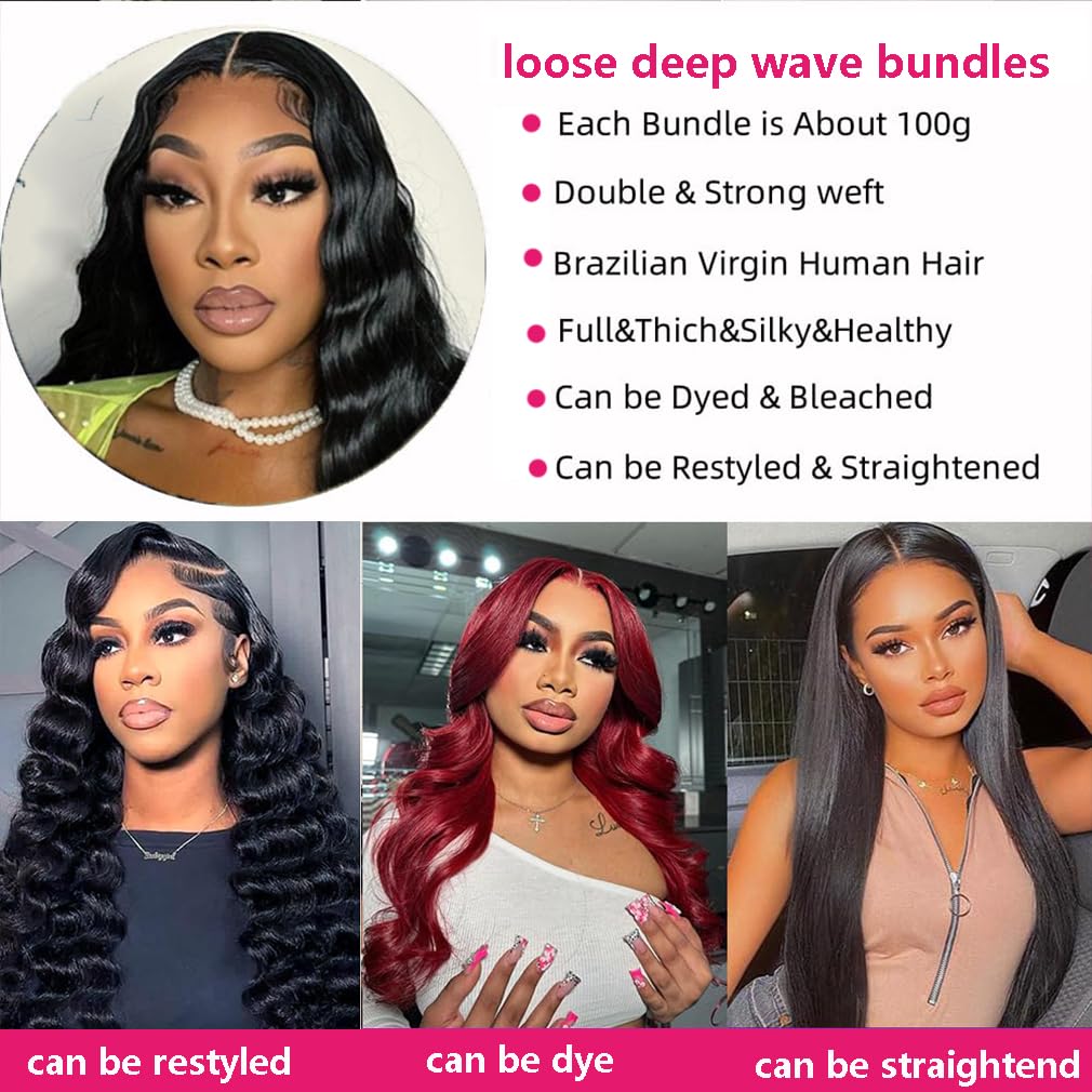 26 Inch Raw Bundles Human Hair 12A Loose Wave Bundles Unprocessed Brazilian Virgin Human Hair Extensions Natura Black Color