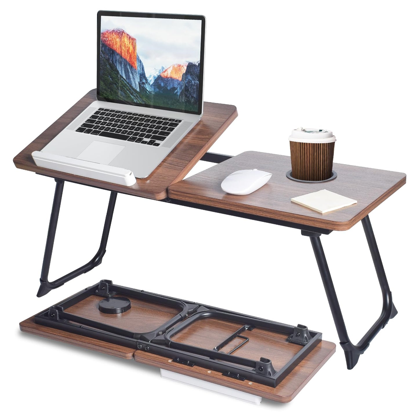 28.6" Foldable & Adjustable Laptop Bed Tray Table - Extra Large Portable Lap Desk with Phone Holder & Cup Holder, Lightweight & Sturdy for Working, Eating, Reading, Writing in Bed, Couch, Floor