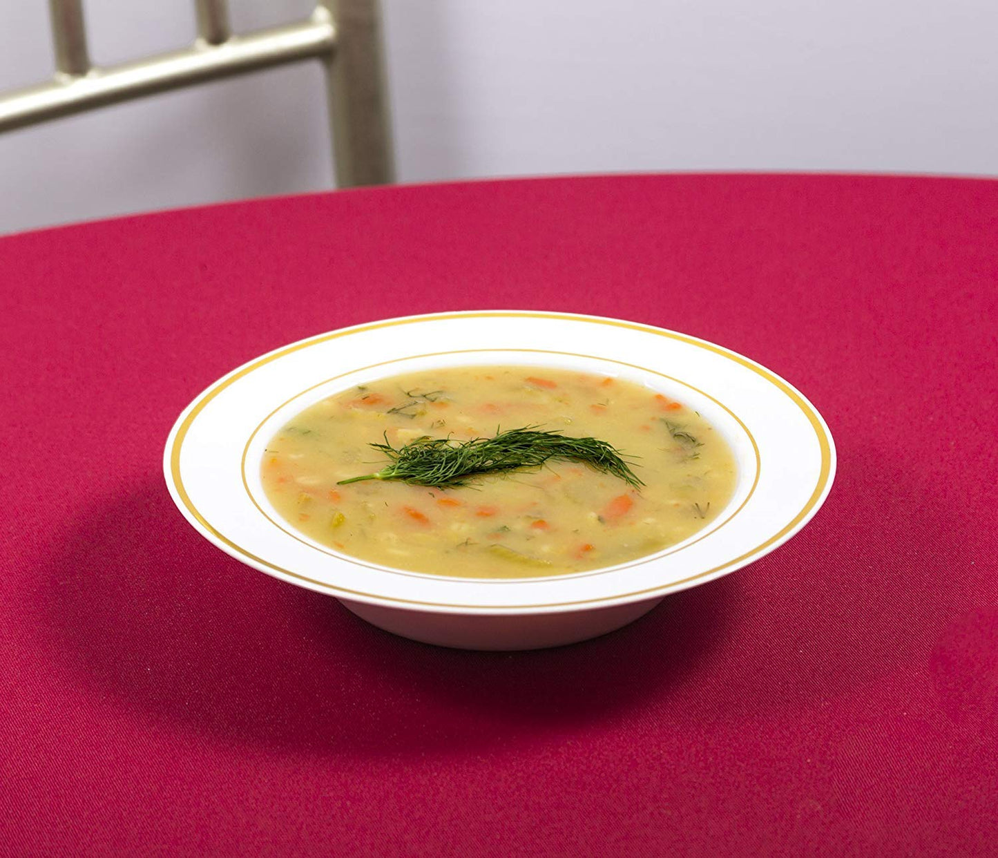 50 Disposable White Gold Trim Plastic Soup Bowls | 14 oz. Premium Heavy Duty Disposable Dinnerware with Real China Design | Safe & Reusable and Great for Parties or Weddings. (50-Pack) Gold