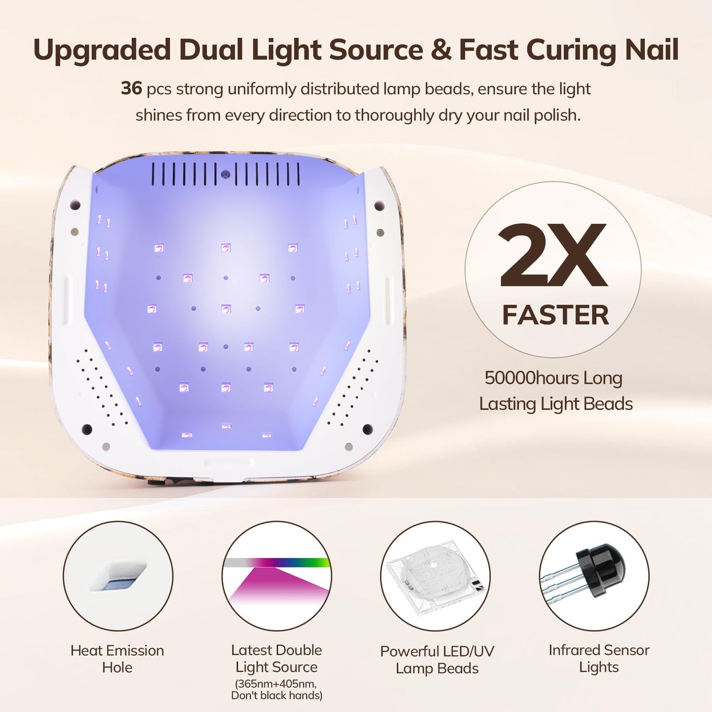 Lavinda UV LED Nail Lamp UV Light for Gel Nails 54W Cordless Rechargeable Nail UV Lamp Nail Light with 4 Timer, 2X Faster Professional Nail Polish Curing Lamp Nail Dryer for Salon Use-Leopard