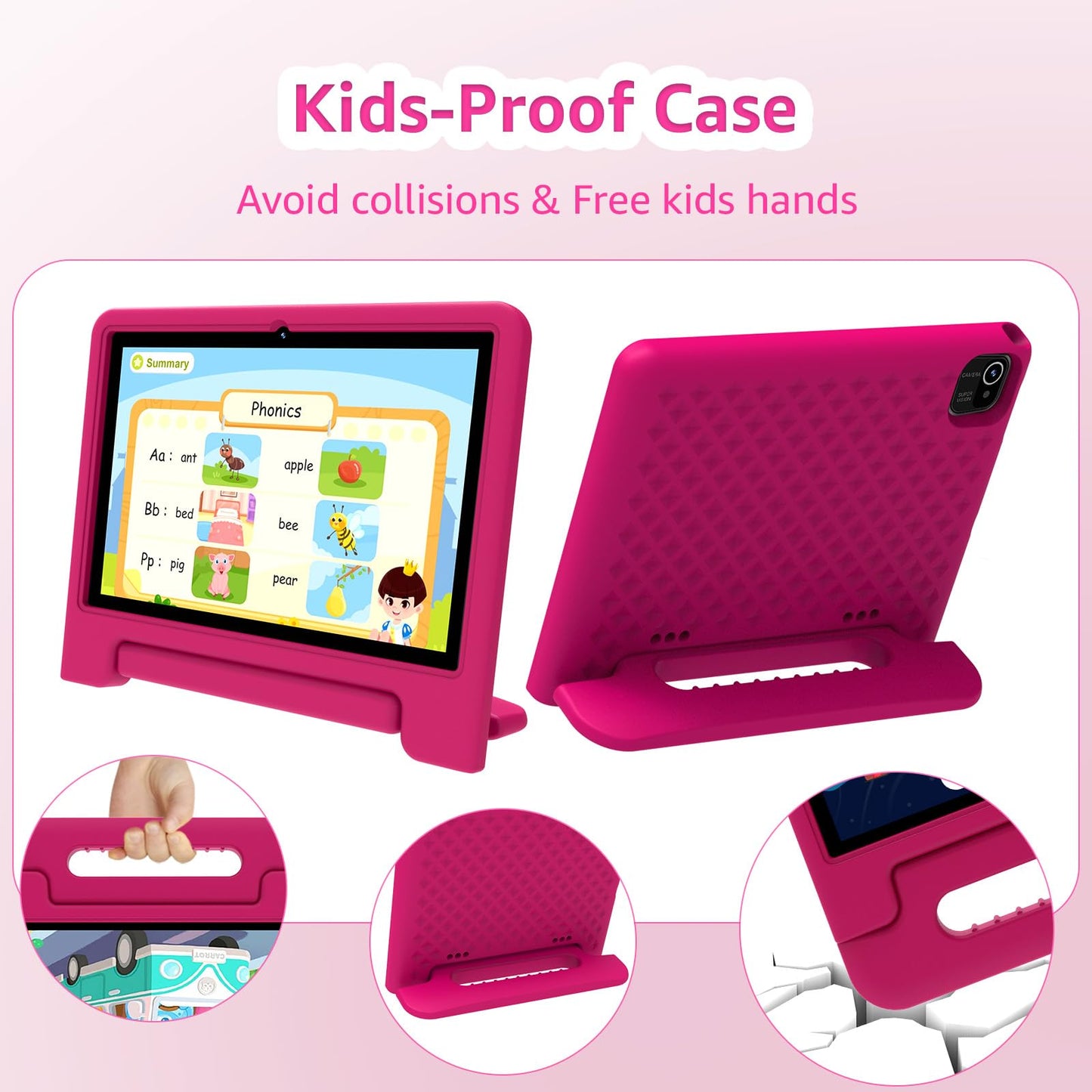 ApoloSign Kids Tablet 10 Inch Tablet for Kids, Learning Tablet with Android 13, WiFi, BT5.0, Dual Camera, Pre-Installed Educational App, Parental Control, Shockproof Case for Boys Girls(Pink)