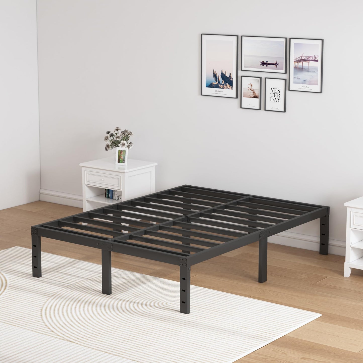 SHLAND Full Size Bed Frame, 14 Inch Heavy Duty Metal Platform Bed Frame No Box Spring Needed, Storage Space, No Noise, Easy Assembly