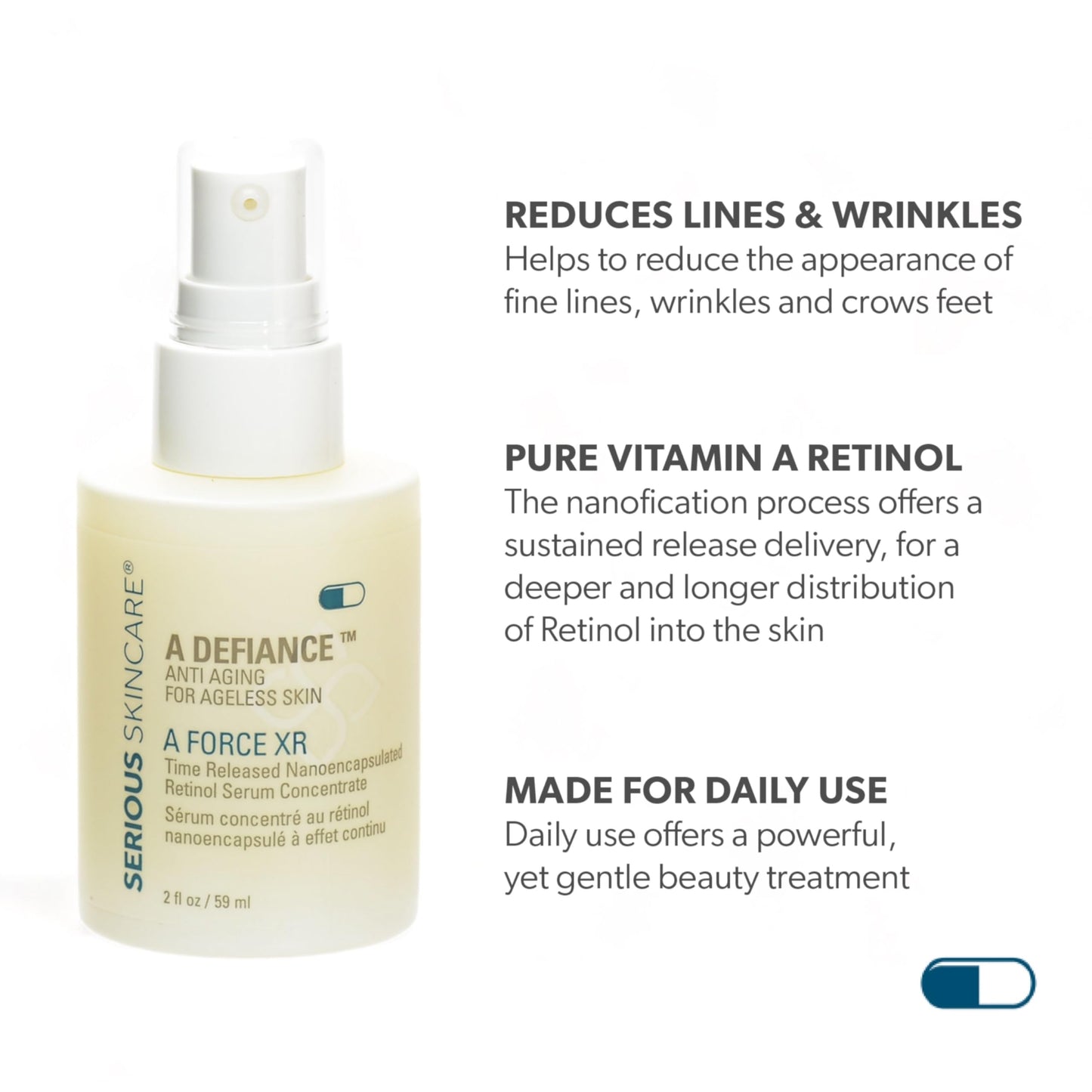 Serious Skincare A Force XR Serum Retinol Concentrate - Vitamin A - Time Released – Lightweight Anti-Aging & Anti-Wrinkle Facial Treatment – Green Tea Leaf Extract - 2 oz.