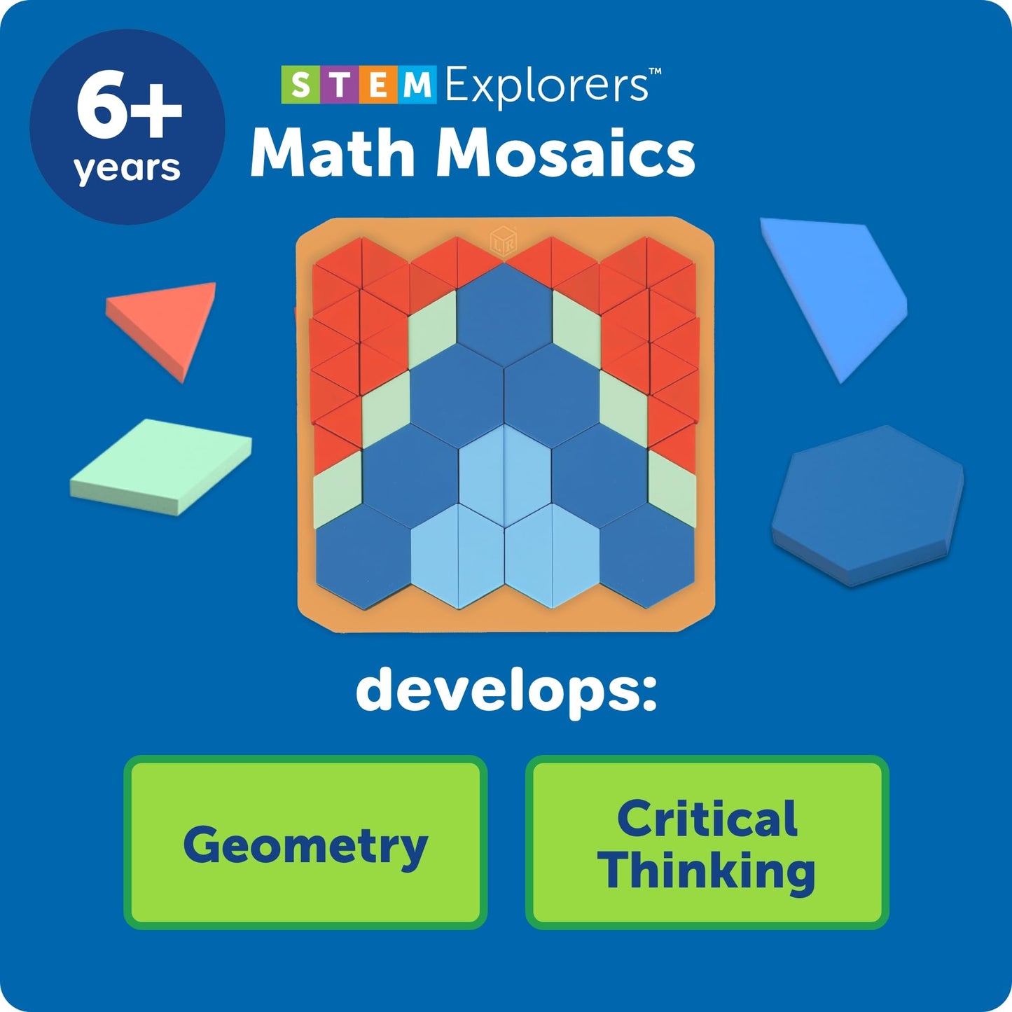 Learning Resources STEM Explorers Math Mosaics - Geometry Math Manipulatives, Montessori Symmetry and Patterning, Critical Thinking for Students, Fine Motor Skills, Puzzle Tile, Back to School