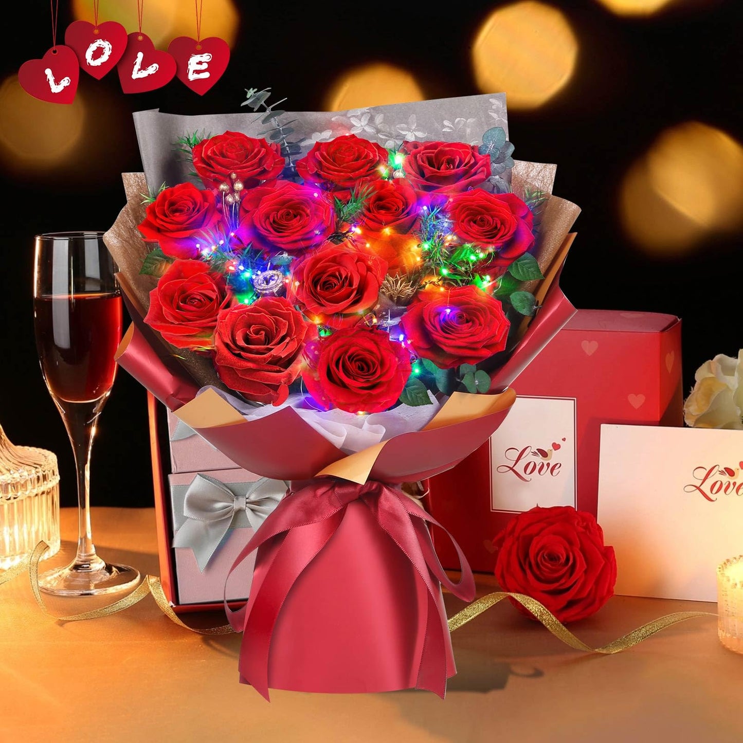 ADDWel Preserved Red Rose Bouquet – Real Long-Lasting Flowers Gift for Wife, Girlfriend, Mom – Romantic Anniversary, Birthday, Graduation Gifts for Her