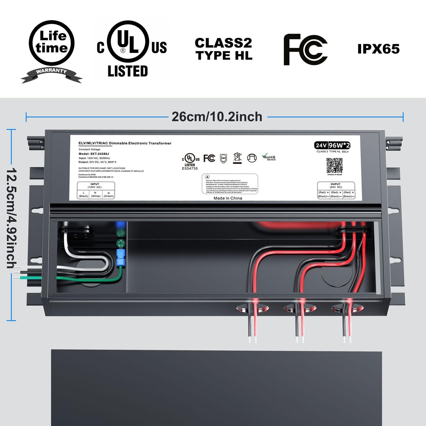 24V DC Dimmable LED Driver 192W, Triac/ELV/MLV AC to DC Compatible with Lutron, Power Supply Class2 Transformer for LED Strip Light Dimmable, Waterproof IP 65, UL&FCC-Listed