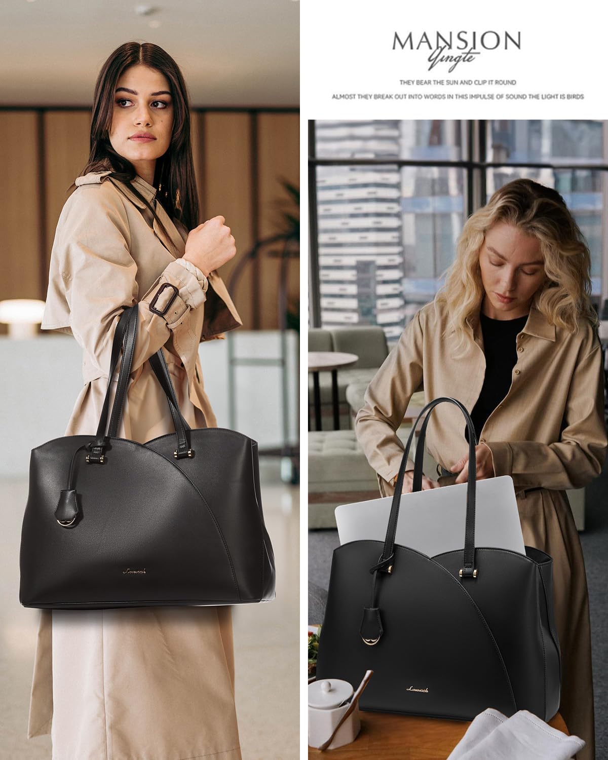 LOVEVOOK Work Tote Bag for Women, Vintage Leather Laptop Bag Teacher Tote Bag, Professional 15.6 Inch Computer Bag, Large Tote Purse Handbag With Laptop Compartment,Brown
