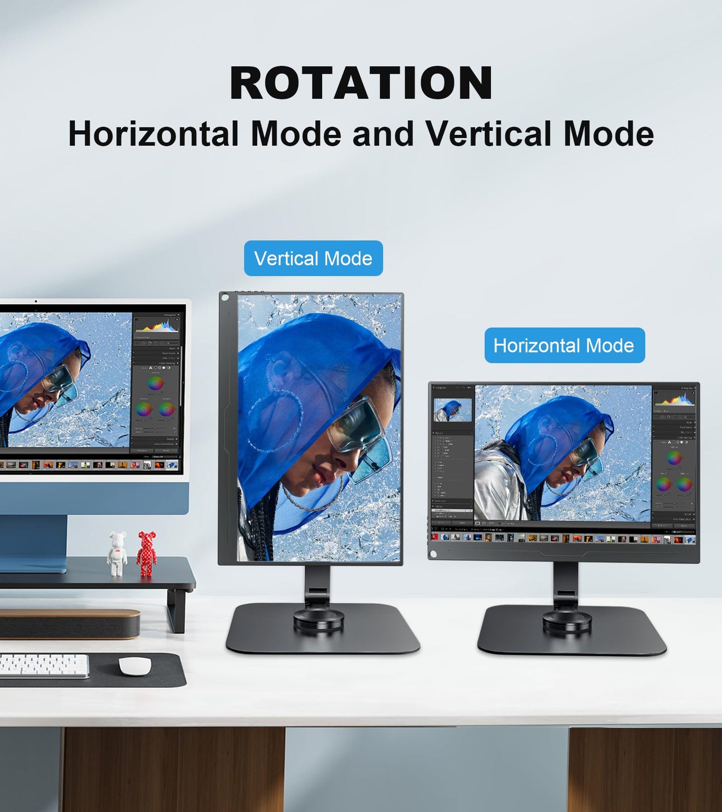 JUNEBOX Portable Monitor Stand VESA 75x75mm Holes M4 Anti-Loss Screws, Aluminum Alloy Base, Fits 7"- 18", 15.6" 16" 17" 17.3" 18" Inch Small Monitors Lay Flat, Black Desk Mount (Not Fits100x100mm)