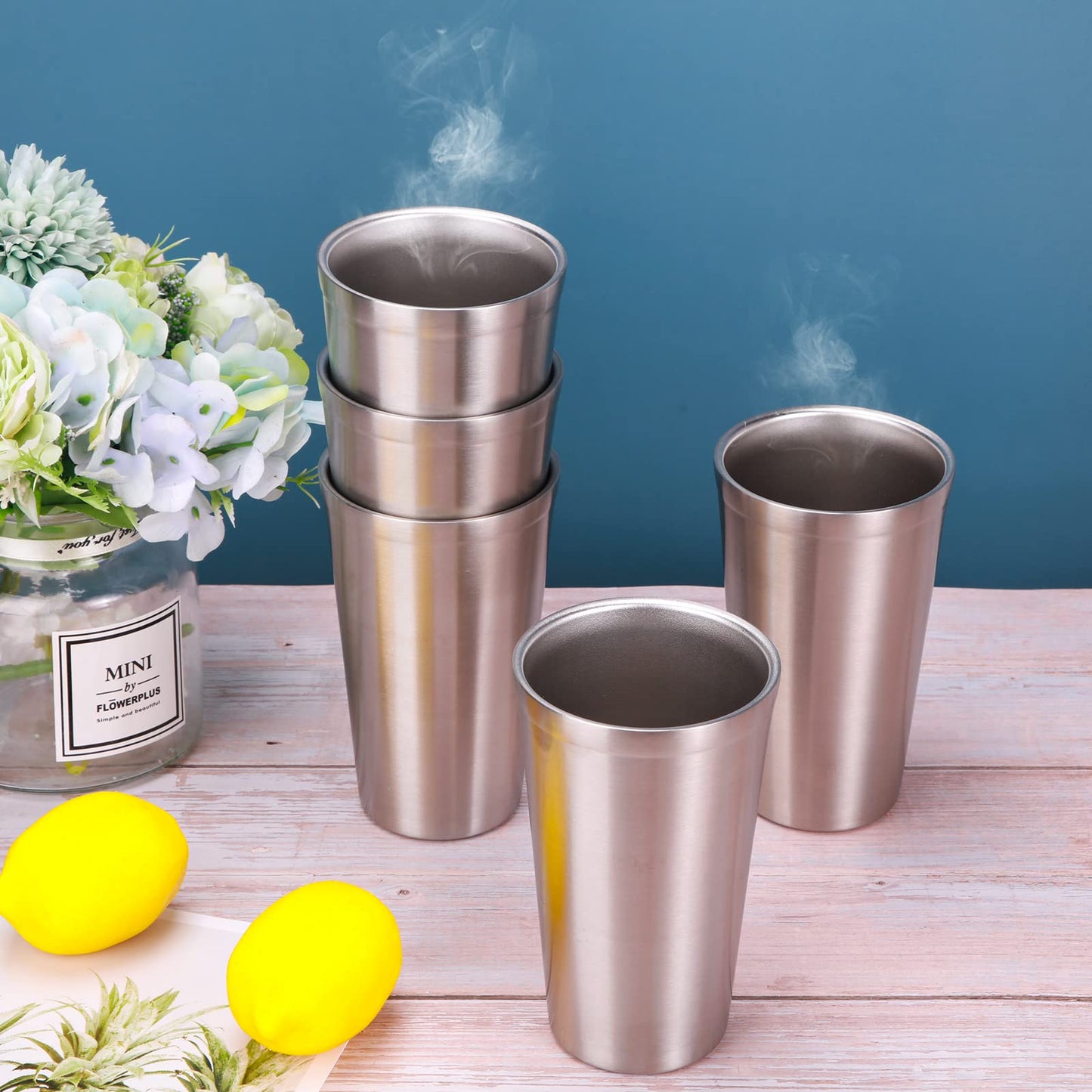 8 Pack Stainless Steel Cups 16 Oz, Double Wall Vacuum Pint Cup Tumbler, Stackable Metal Unbreakable Drinking Glasses for Home and Outdoor