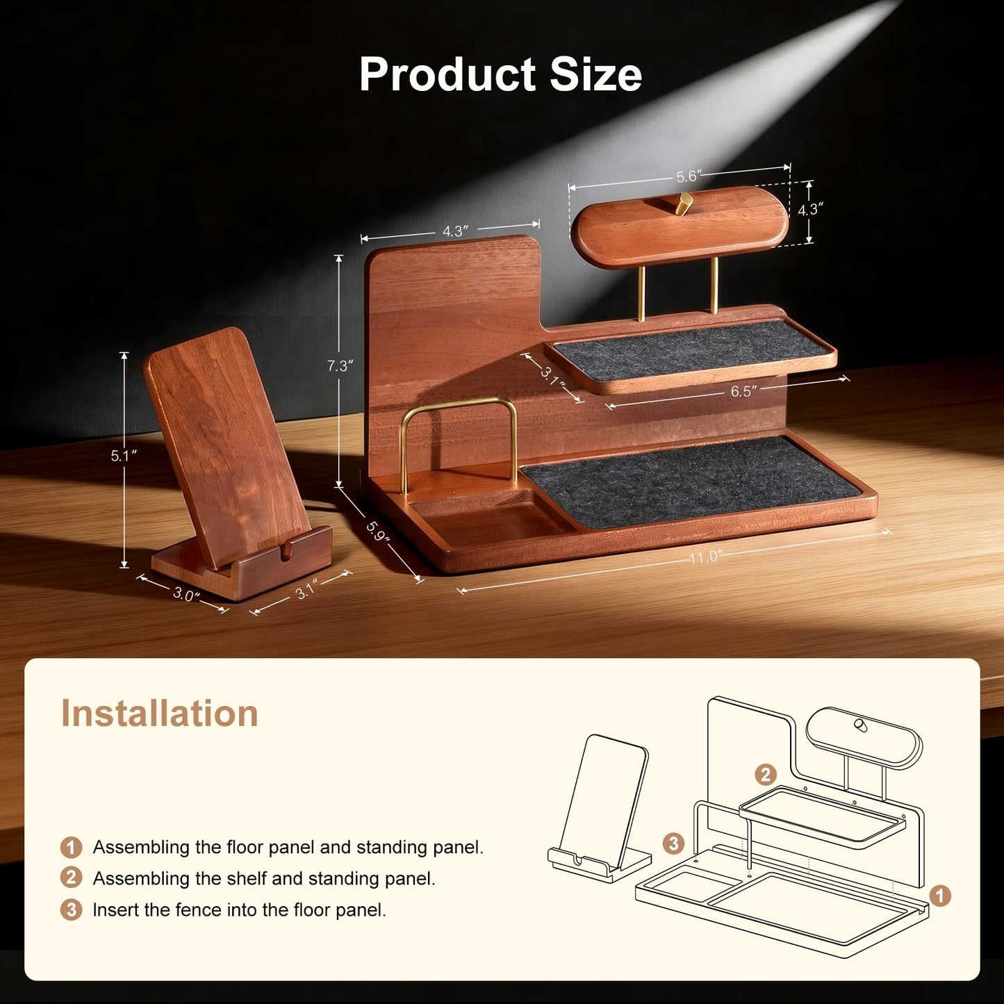 UPERGO Fathers Day Gift for Dad, Wooden Nightstand Organizer Stand, Valet Tray EDC Caddy for Men, Desktop & Tabletop Home Decor – Phone Wallet Keys Watch Holder with Elegant Gift Box