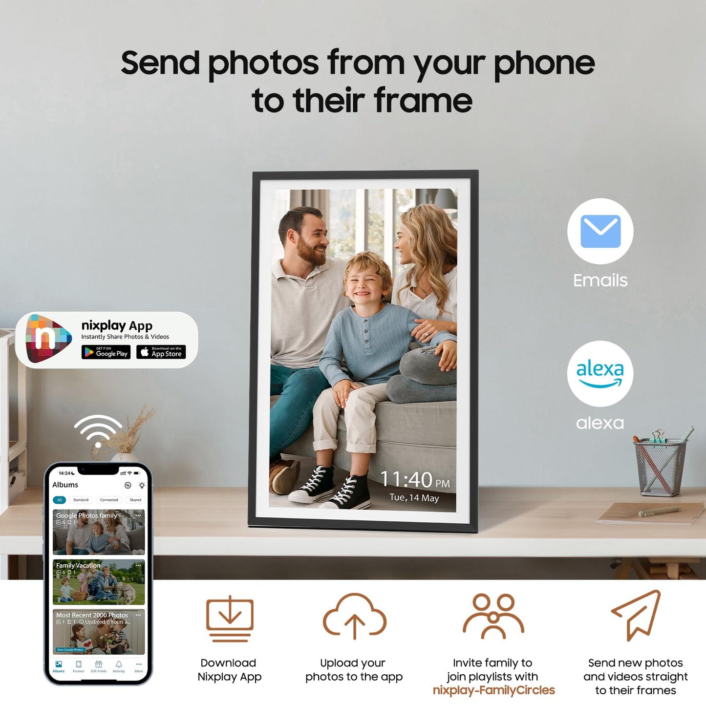 ApoloSign Digital Picture Frame Powered by Nixplay, 15.6" Large WiFi Digital Photo Frame, Easy to Share Photos/Videos via Nixplay App, 1920x1080 FHD IPS Touch Screen, Auto-Rotate, Free Cloud Storage