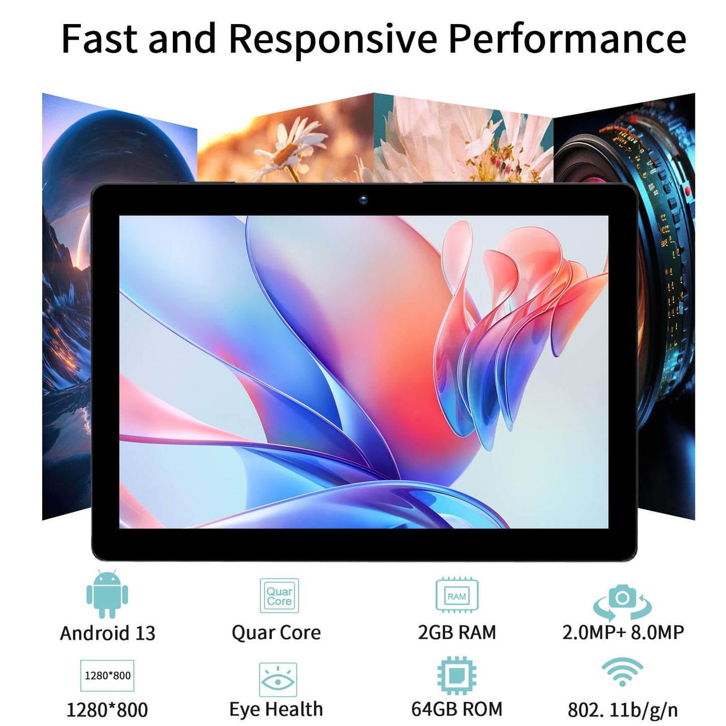 PRITOM Touch10 Tablet 10 inch - Tablet Android 13, 64GB, 512GB Expandable, Quad-Core, HD IPS Screen, Dual Camera, WiFi, Bluetooth, Tablets with 6000mAh Battery, Black