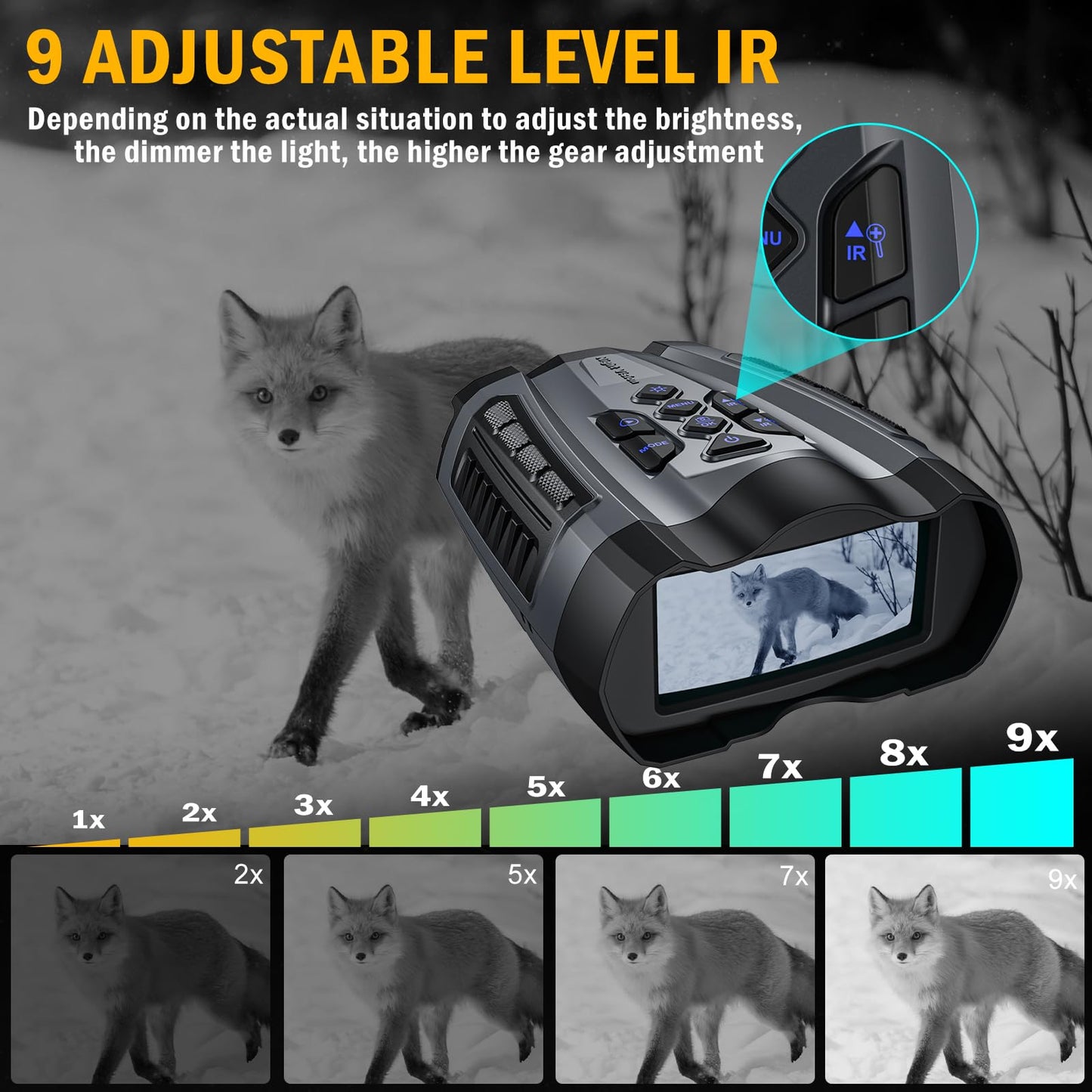 WISHBETY Night Vision Goggles,4K Night Vision Binoculars for Adult with 3.5" HD Screen,32GB TF Card for Photo and Video,9 Gear Infrared and 10X Digital Zoom for Outdoor Enthusiasts and Animal Watchers