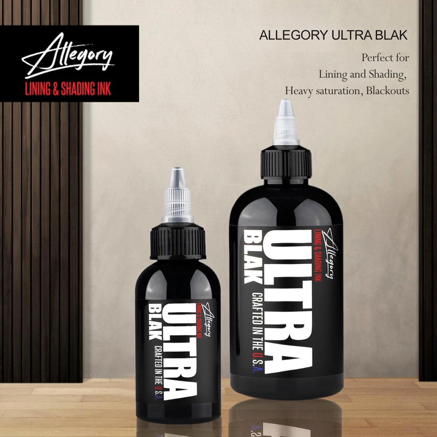 Allegory Tattoo Ink – Ultra Blak, Premium Black Tattoo Ink, Perfect for Lining and Shading, Smooth, Consistent Pigment, Vegan Friendly Tattoo Color, Organic Ink, Crafted in The USA (8 oz)