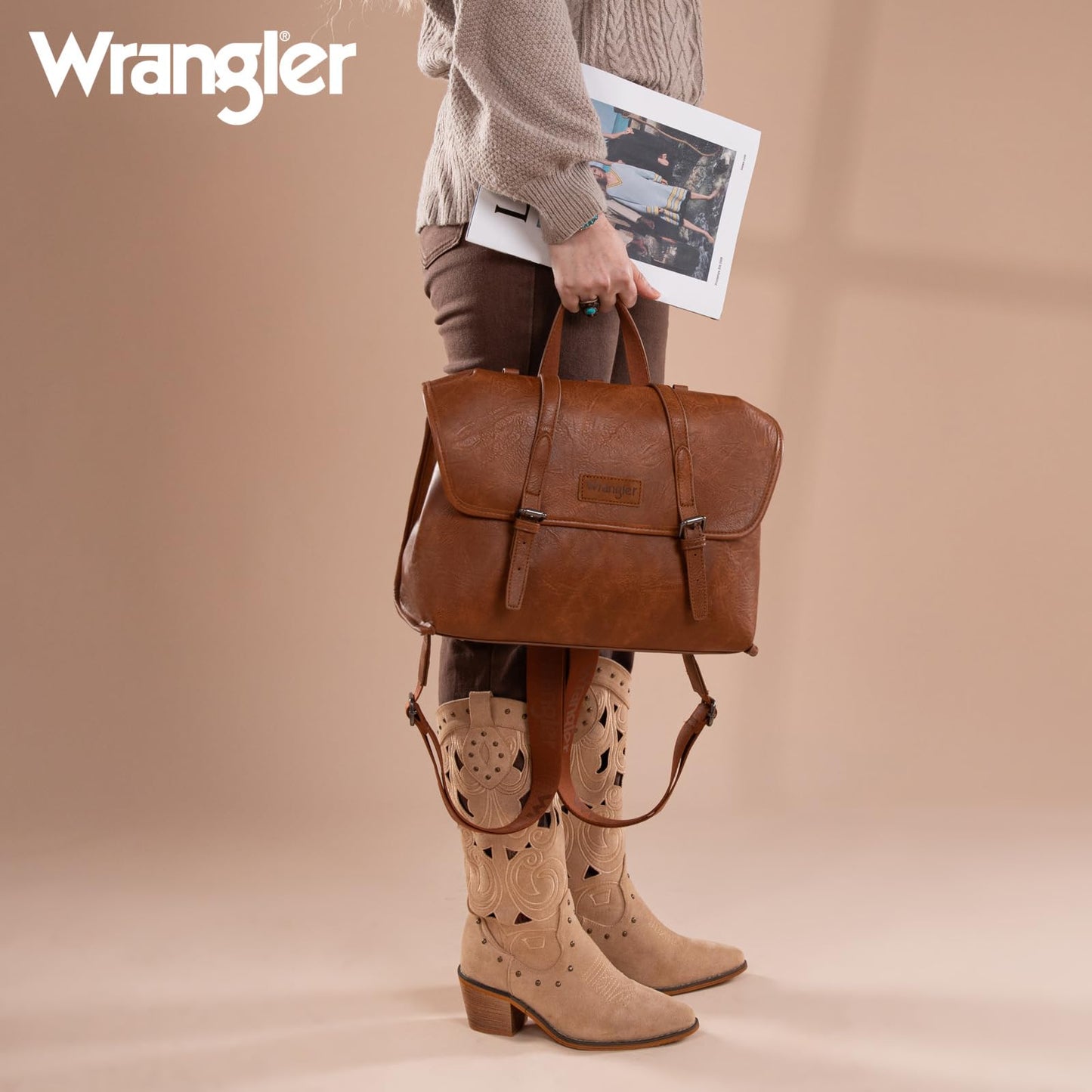 Wrangler Convertible Backpack Purse for Women – Vintage PU Leather Western Travel Bag with Laptop Compartment, Luggage Sleeve, 3-in-1 Backpack Shoulder Handbag