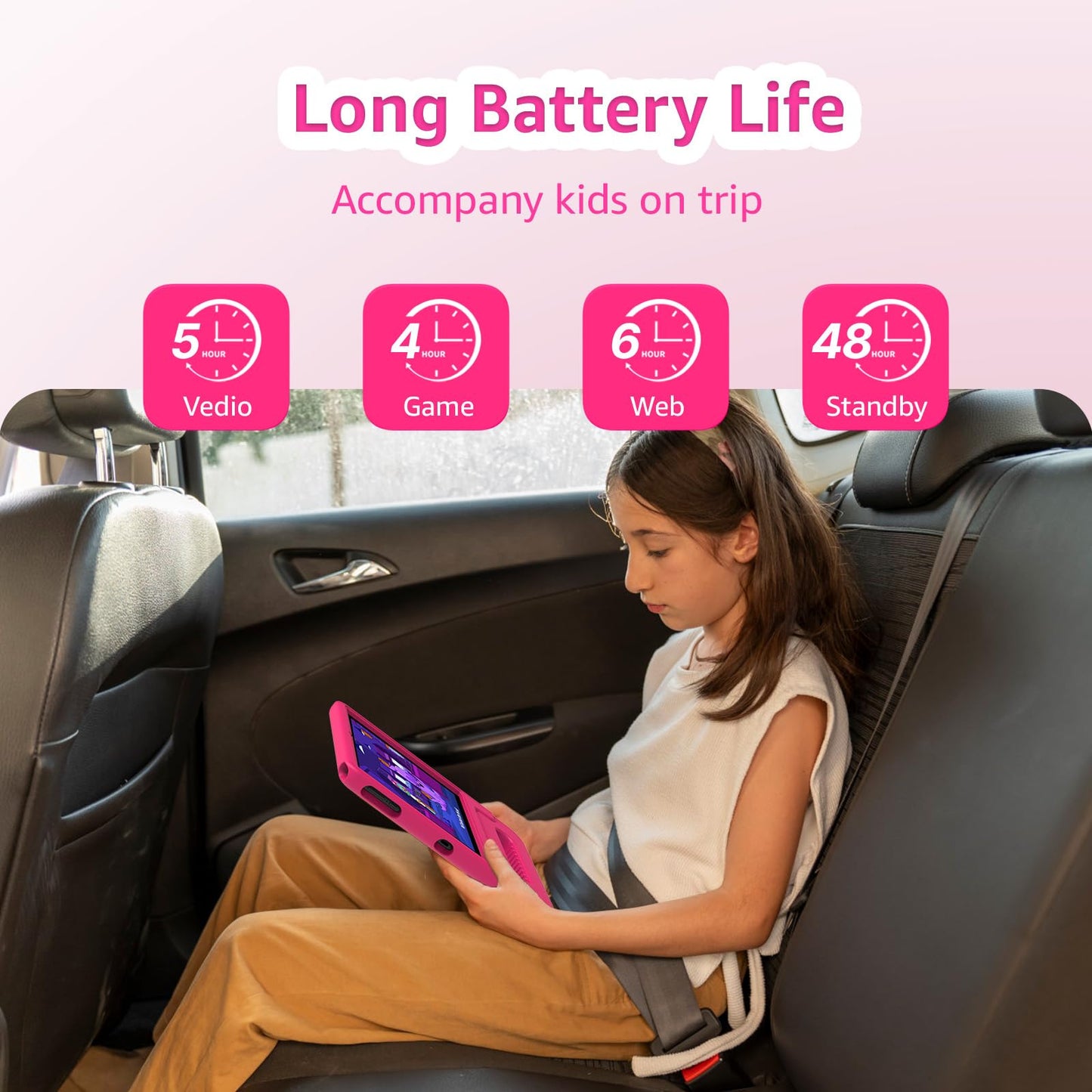 ApoloSign Kids Tablet 10 Inch Tablet for Kids, Learning Tablet with Android 13, WiFi, BT5.0, Dual Camera, Pre-Installed Educational App, Parental Control, Shockproof Case for Boys Girls(Pink)