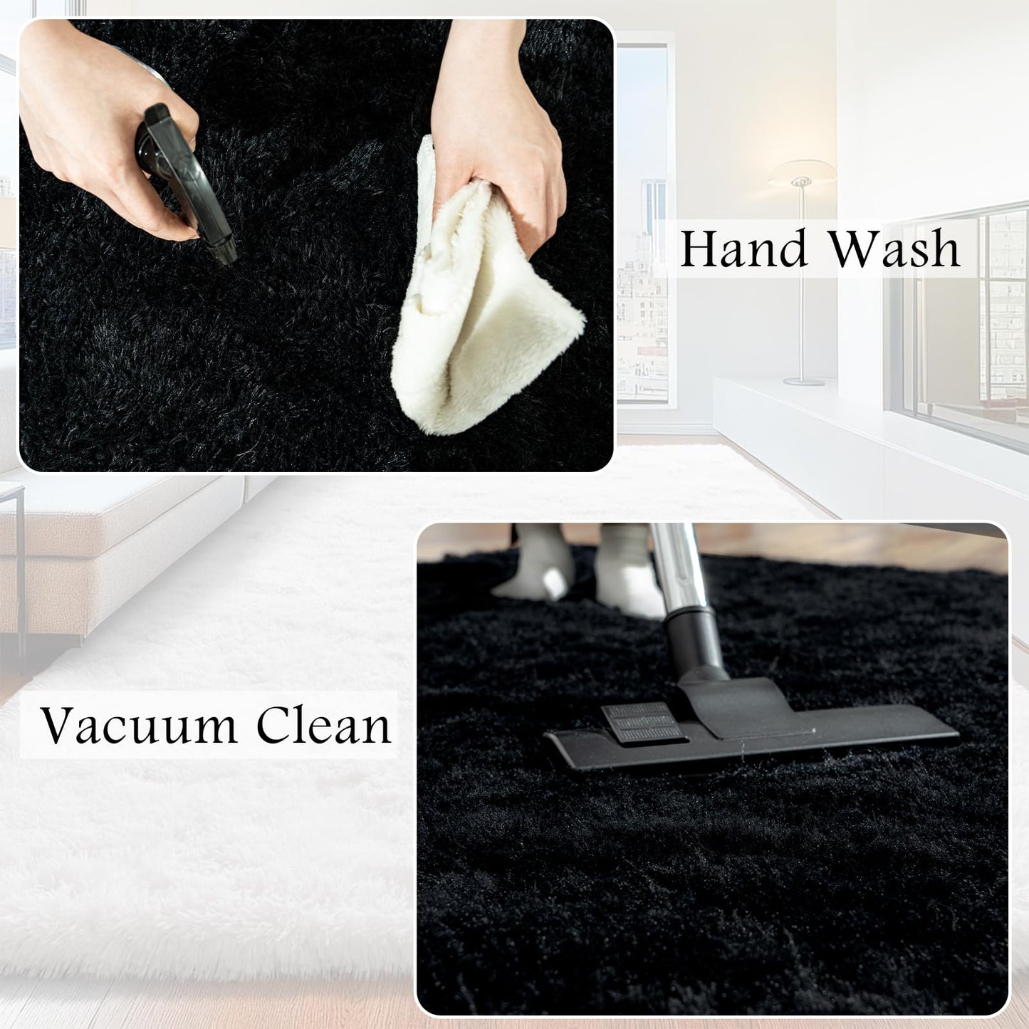 AAFKK 8x10 Area Rugs for Living Room, Black Fluffy Shaggy Rug Soft Carpets, Big Rugs for Bedroom Nursery Kids Room Dorm Home Decor Aesthetic