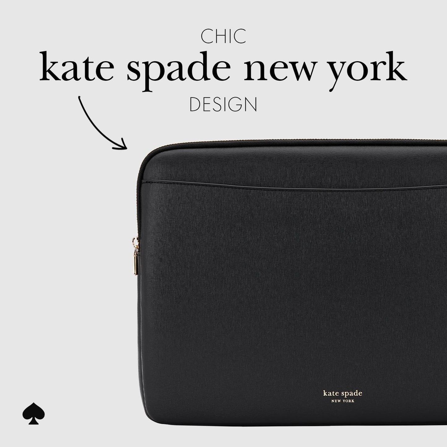 kate spade new york Saffiano Laptop Sleeve 14 Inch - Black - Compatible with All MacBook M Series Devices up to 14 Inch